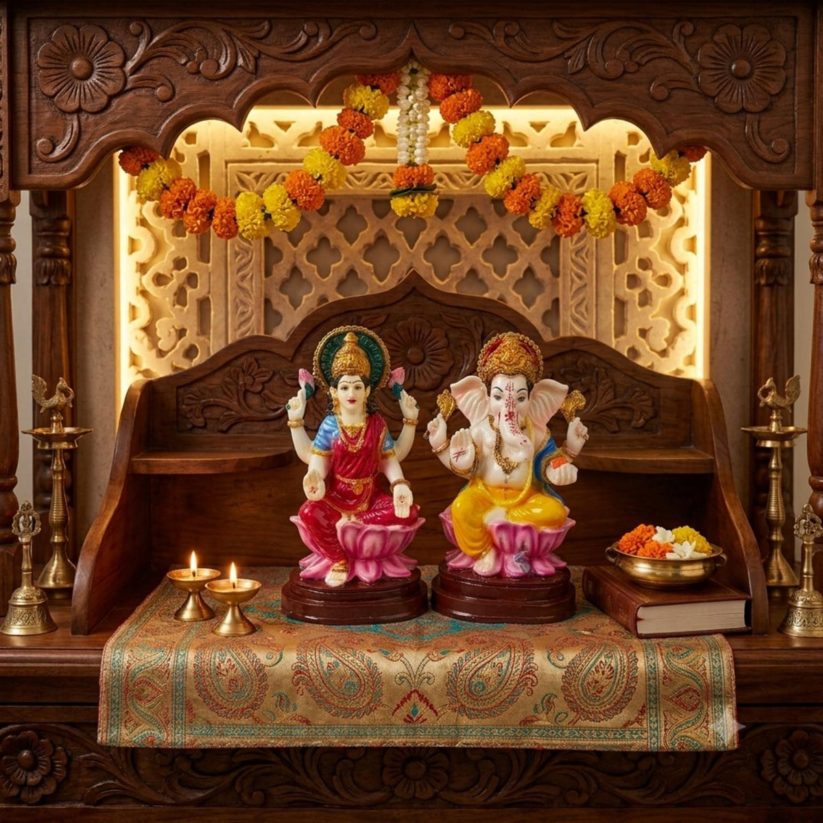 Lakshmi Ganesha Statue Idol Set For Diwali – 6 Inch-Apkamart