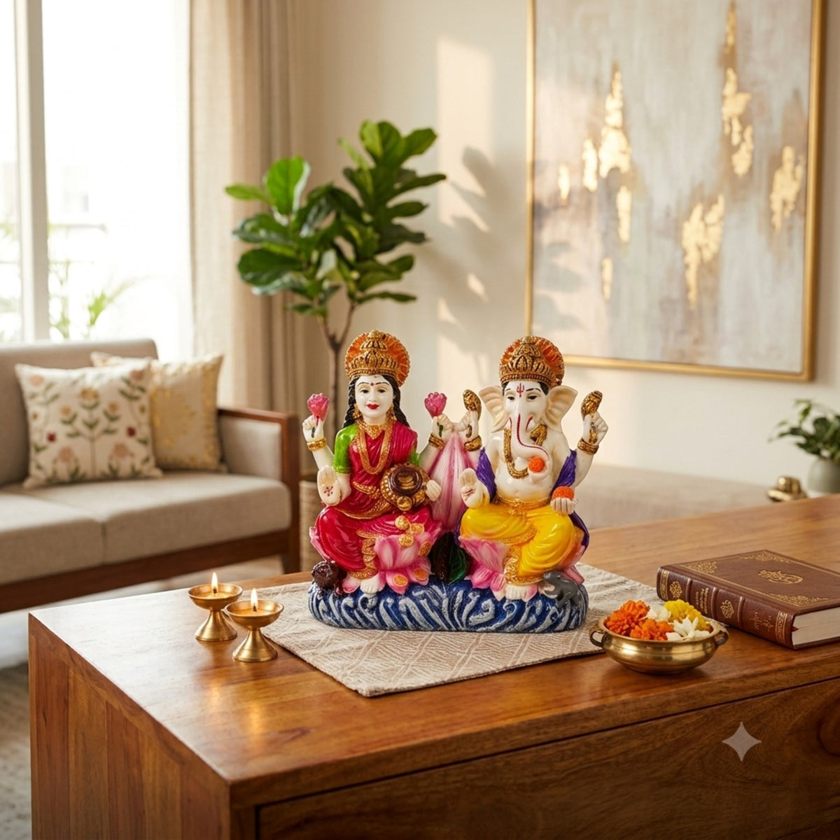 Lakshmi Ganesha Statue Idol with Coin Pot For Diwali Pooja – 6 Inch-Apkamart