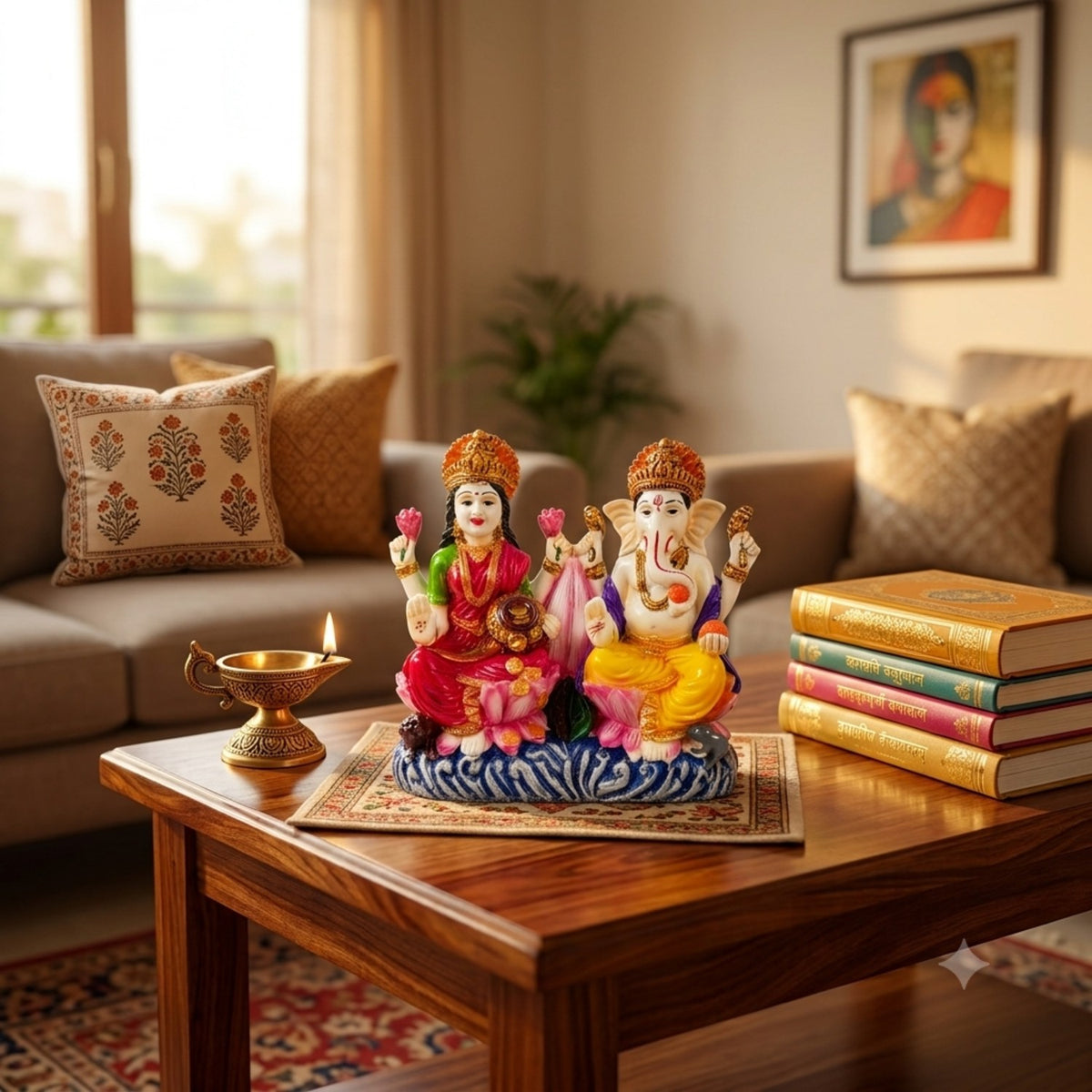 Lakshmi Ganesha Statue Idol with Coin Pot For Diwali Pooja – 6 Inch-Apkamart