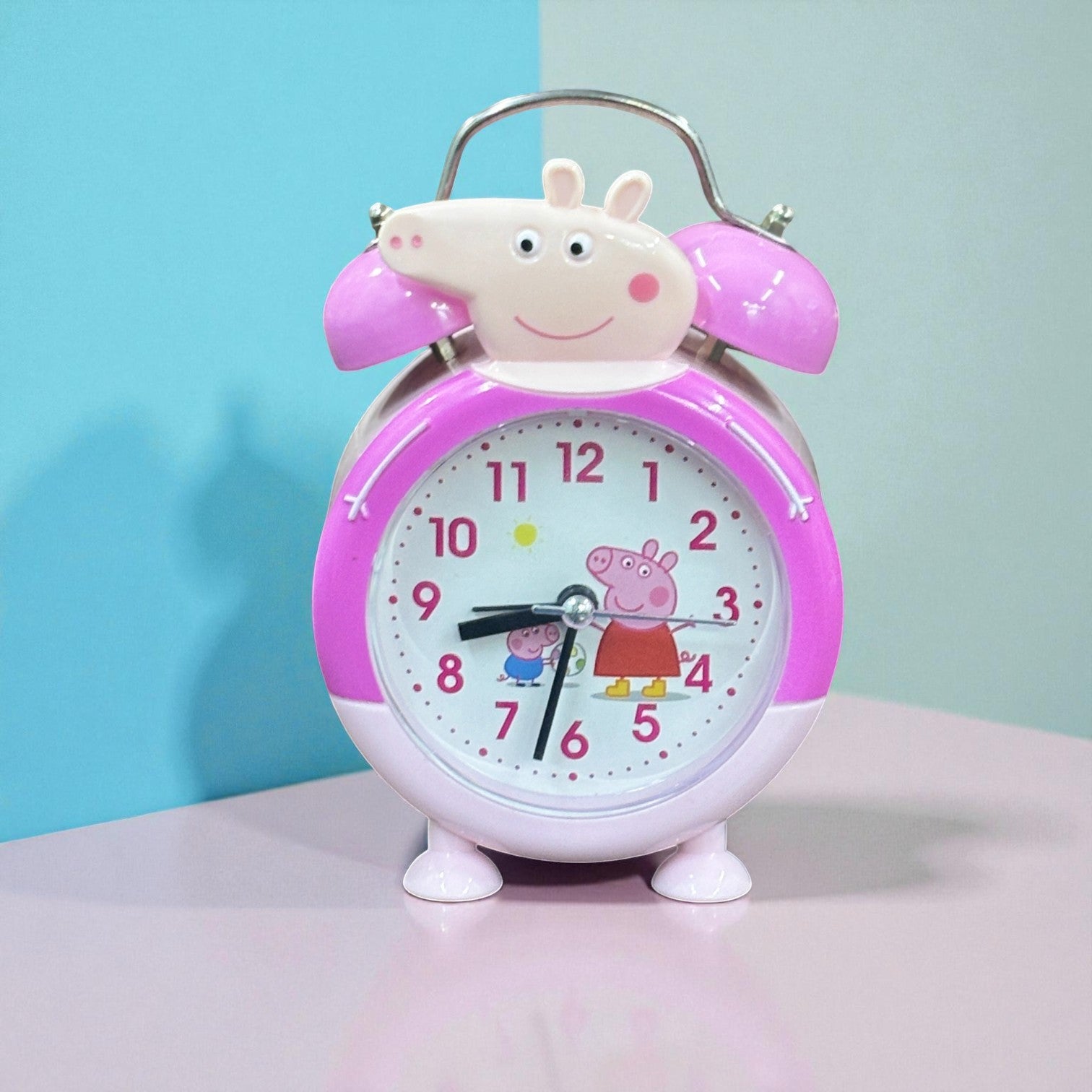 Cartoon Kids Alarm Clock | Cute Bedside Table Clock for Boys & Girls | Easy-to-Use Wake-Up Clock for Kids Room & Study Table | Battery Operated - 6 Inch - Apkamart #Color_Pink