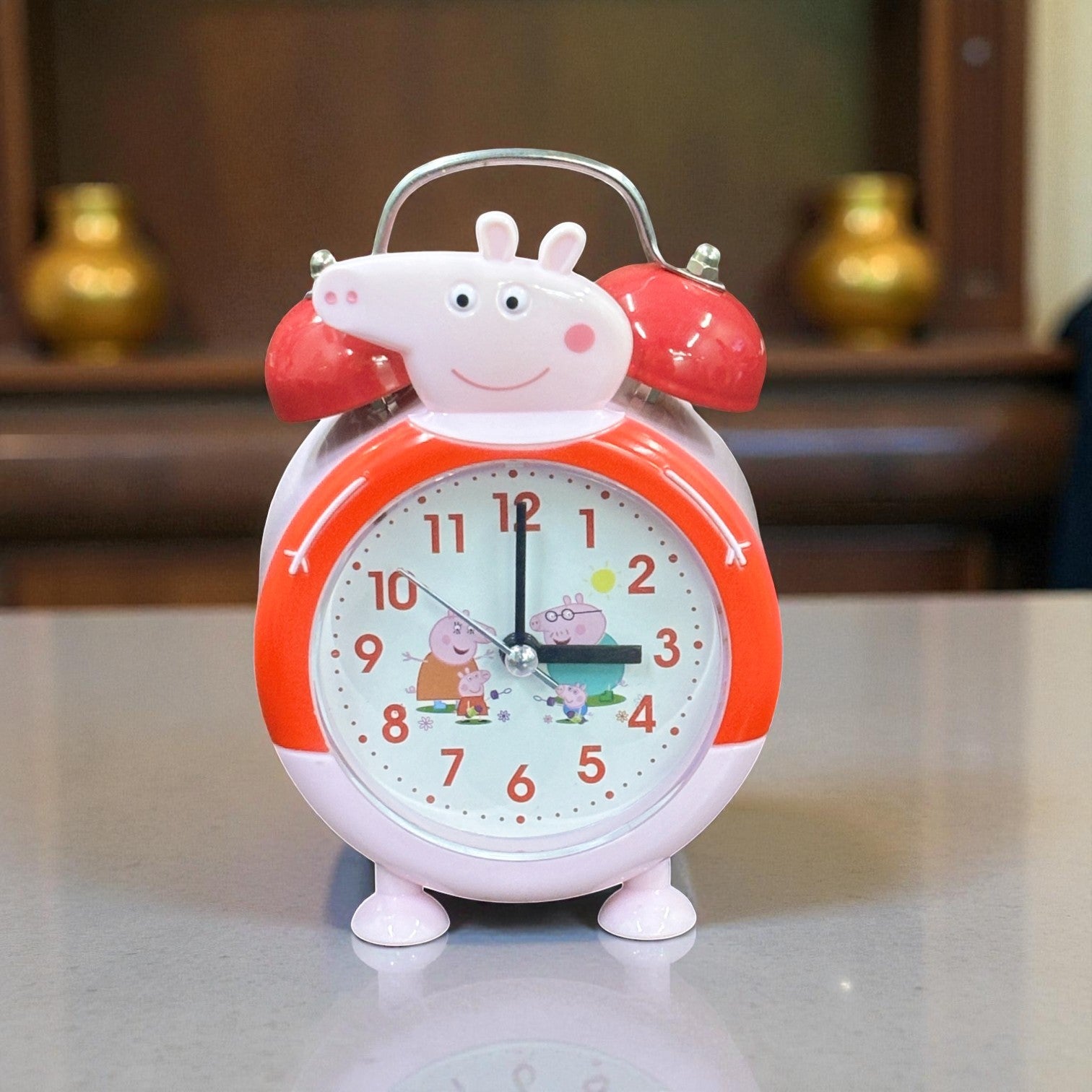 Cartoon Kids Alarm Clock | Cute Bedside Table Clock for Boys & Girls | Easy-to-Use Wake-Up Clock for Kids Room & Study Table | Battery Operated - 6 Inch - Apkamart #Color_Red