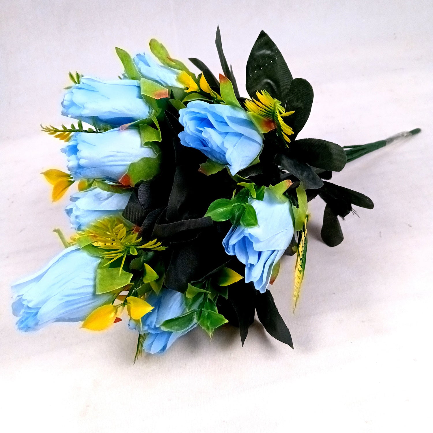 Artificial Flowers Rose Bunches for Vase Pot | Faux Flowers Stem - for Home Decor, Living Room, Office & Festivals Decoration (Vase Not Included) - 14 Inch - Apkamart #Colour_Blue