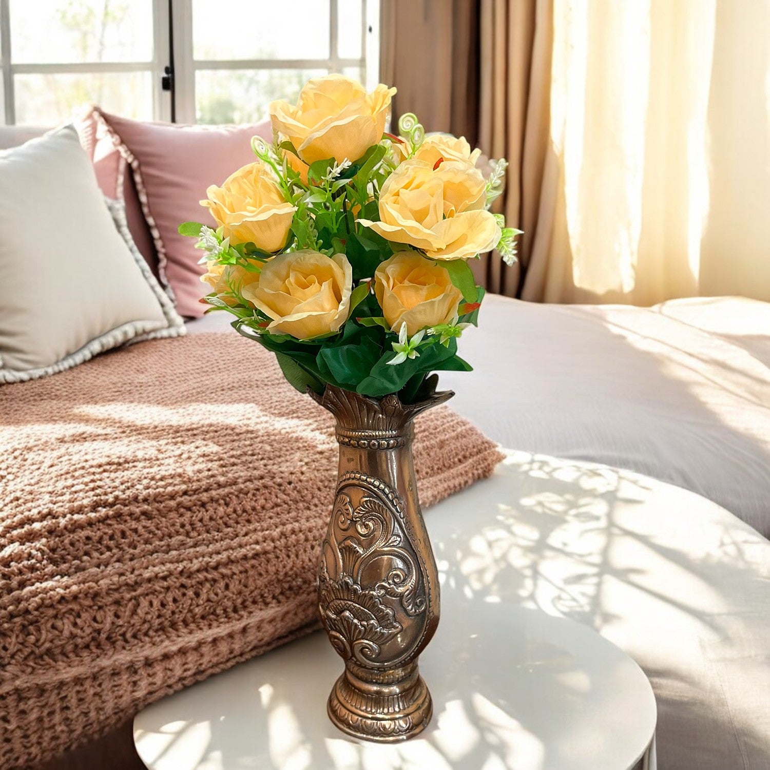 Artificial Rose Flower Bouquets | Faux Flowers Bunch - for Table Vase, Pot, Home Decor, Living Room, Side Table Centerpiece - 17 Inch - Apkamart #Style_Design 1
