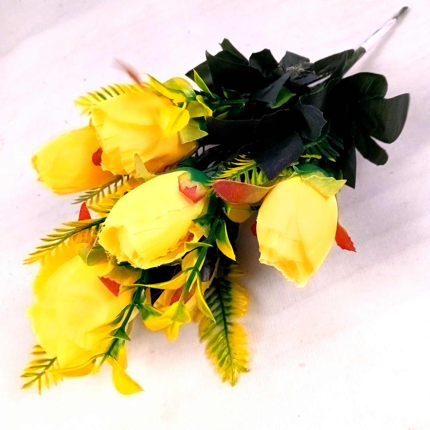 Artificial Flowers Rose Bunches For Pot | Faux Flower Sticks - for Home Decor, Living Room, Office & Festivals Decoration (Vase Not Included) - 14 Inch - Apkamart #Colour_Yellow