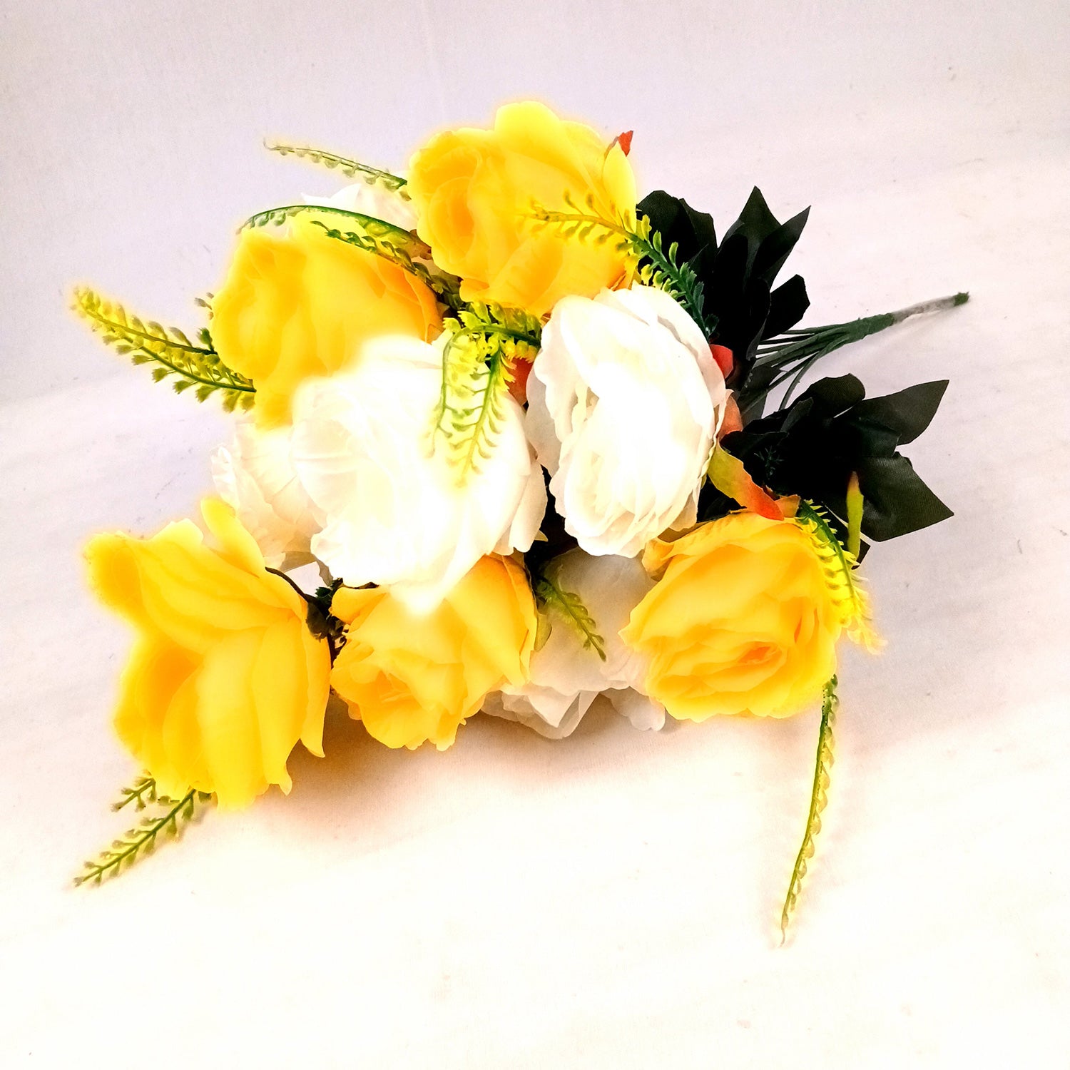 Artificial Flower Plant - Cherry Blossom | Decorative Flowers Bunch & Stems - for Table Vase, Pot, Home Decor, Living Room, Side Table Centerpiece & Festival Decoration - Apkamart #Color_Yellow & White