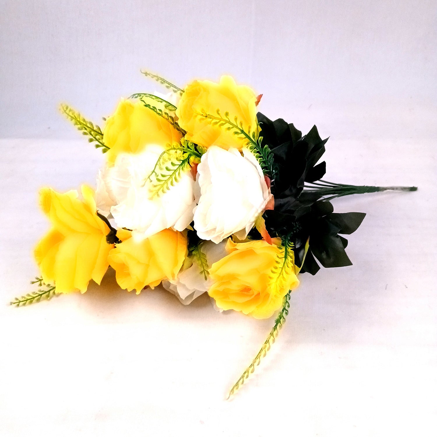 Artificial Flower Plant - Cherry Blossom | Decorative Flowers Bunch & Stems - for Table Vase, Pot, Home Decor, Living Room, Side Table Centerpiece & Festival Decoration - Apkamart #Color_Yellow & White