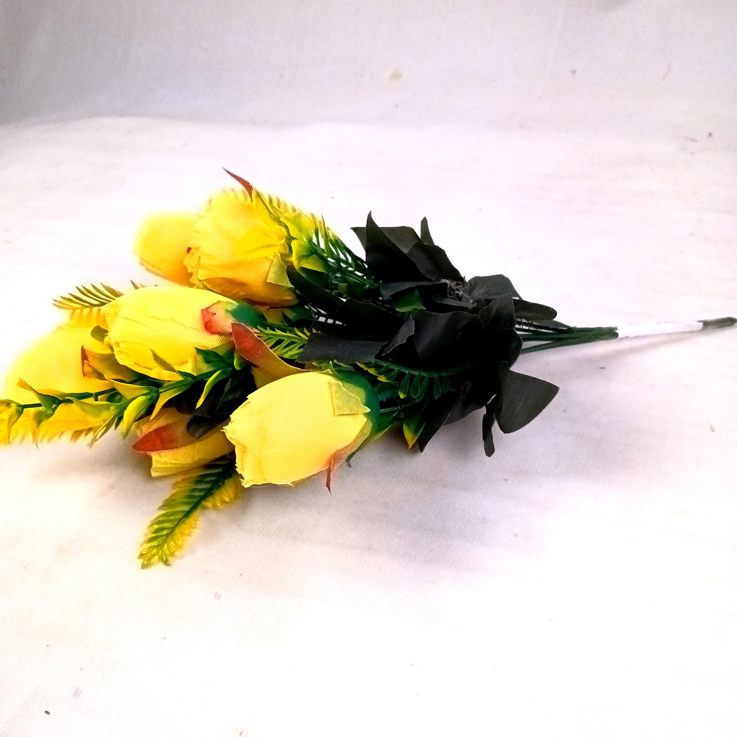 Artificial Flowers Rose Bunches For Pot | Faux Flower Sticks - for Home Decor, Living Room, Office & Festivals Decoration (Vase Not Included) - 14 Inch - Apkamart #Colour_Yellow