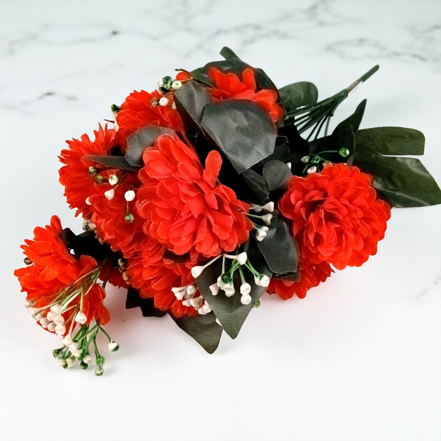 Artificial Flower Plant With Vase Pot | Decorative Flowers Bunch & Stems - for Table Vase, Pot, Home Decor, Living Room, Side Table Centerpiece & Festival Decoration - Apkamart #Colour_Red