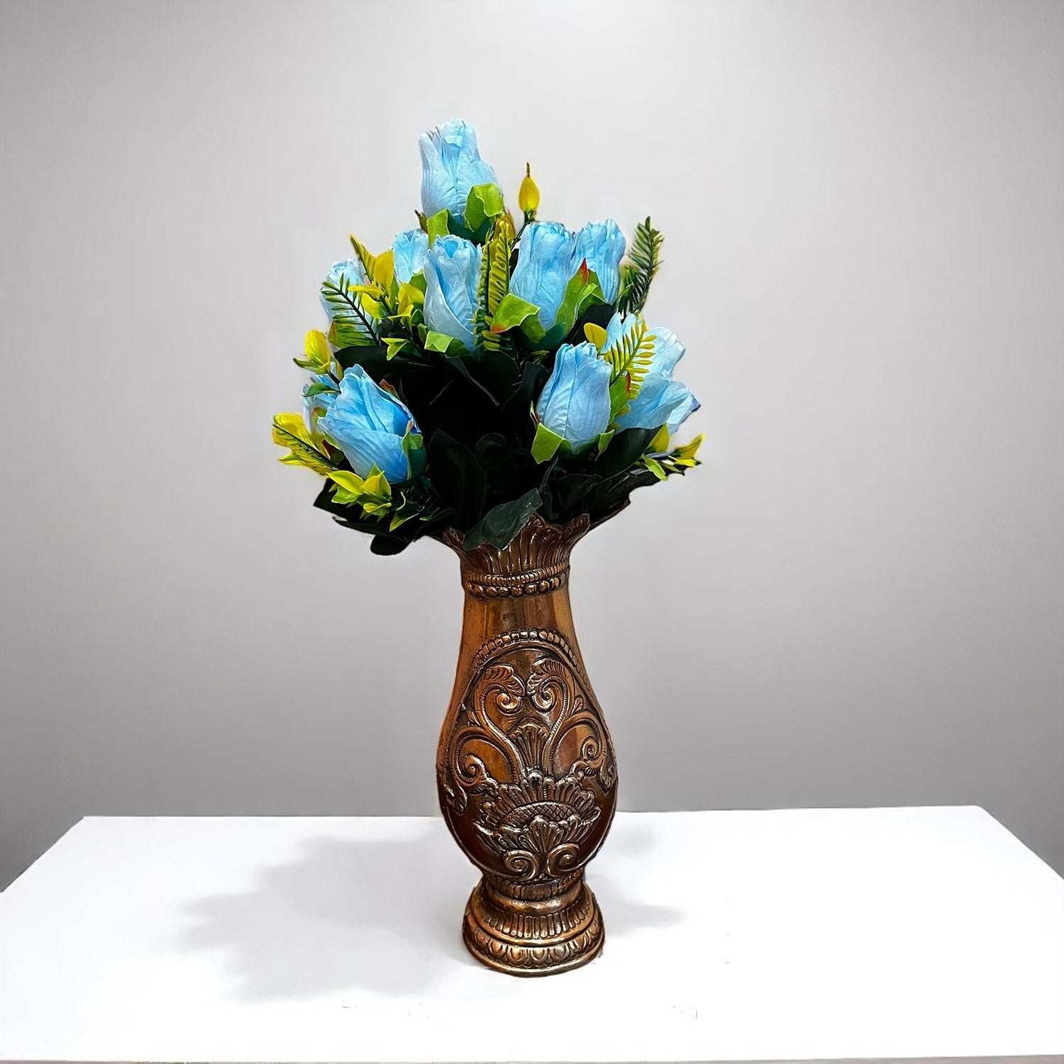 Artificial Flowers Rose Bunches for Vase Pot | Faux Flowers Stem - for Home Decor, Living Room, Office & Festivals Decoration (Vase Not Included) - 14 Inch - Apkamart #Colour_Blue