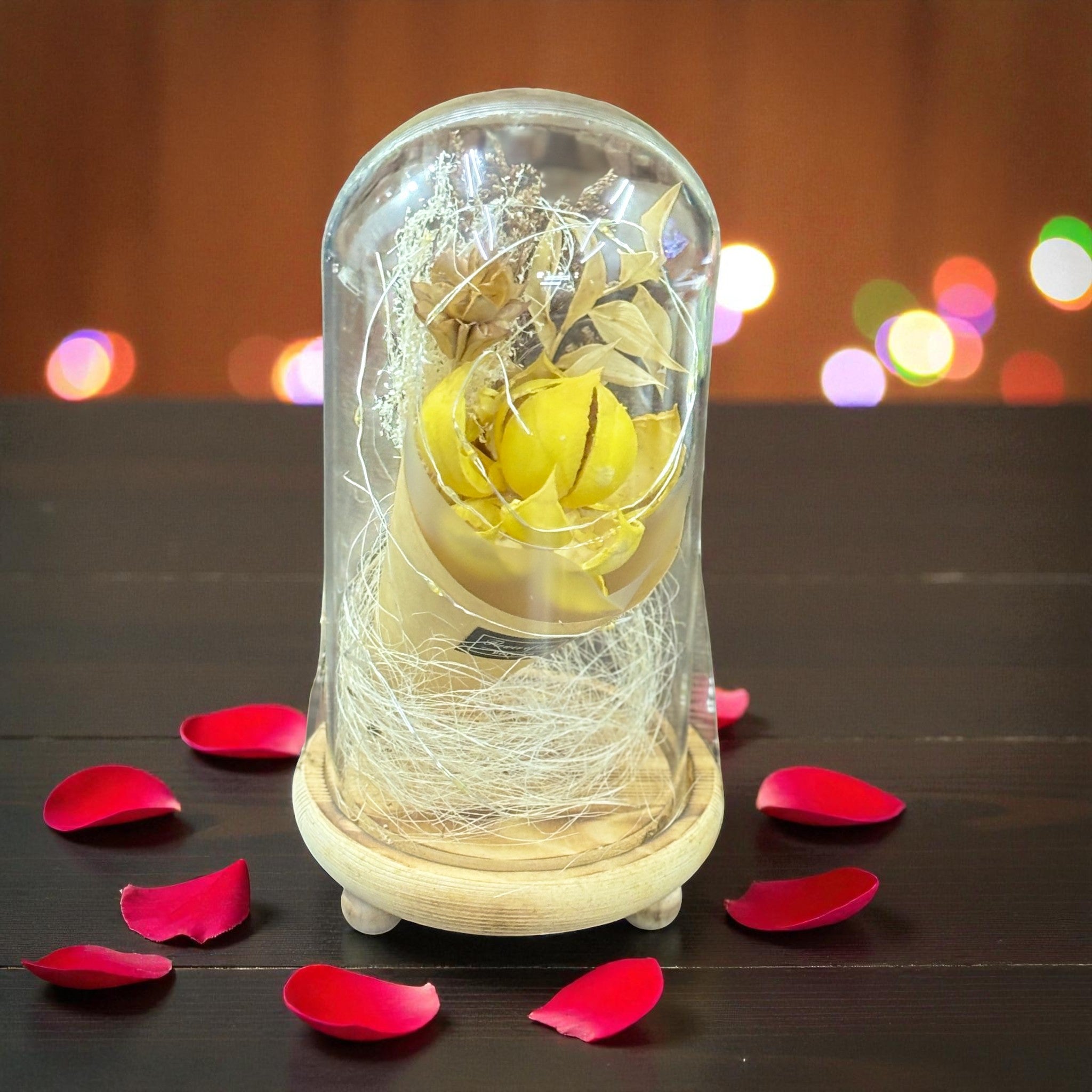 Glass Flower Showpiece | Enchanted Flower Under Glass Dome | Romantic Gift for Valentine, Anniversary, Birthday & Home Decor - 9 Inch - Apkamart