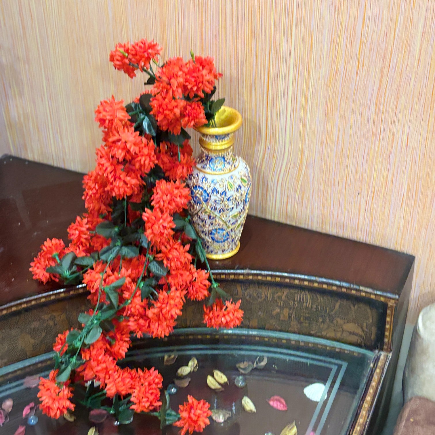 Artificial Hanging Flower for Home Decor | Decorative Wall Hanging | Balcony Garden Indoor Outdoor Decorative Hanging Plant for Living Room Bedroom Office - 37 Inch - Apkamart #Color_Red