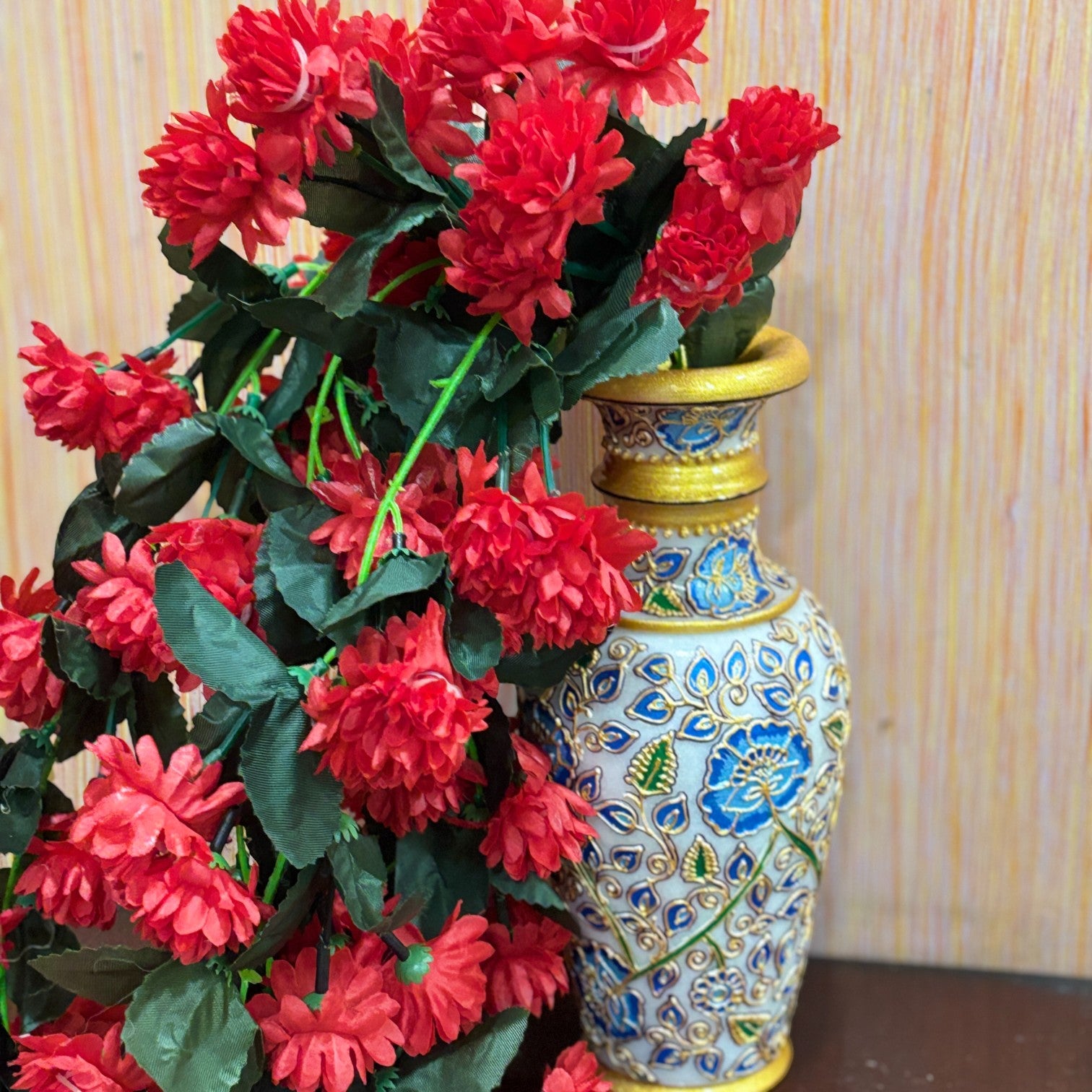 Artificial Hanging Flower Bunch | Faux Vine Flower Arrangement for Balcony, Living Room, Flower Pots & Stands | Artificial Leaf & Flower Bunch for Home Decor - 30 Inch - Apkamart #Color_Red