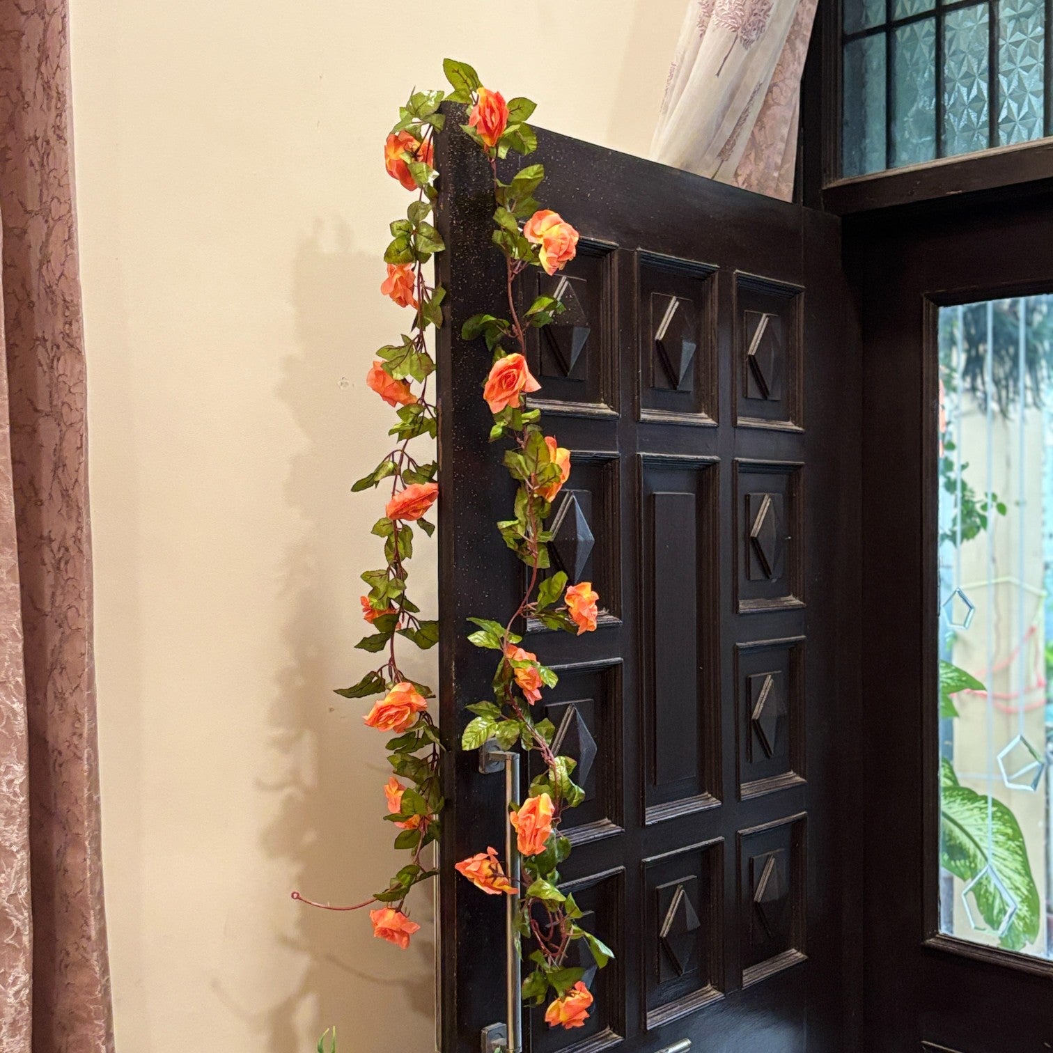 Hanging Artificial Flower Bunch for Home & Balcony | Faux Vine Flower for Wall, Pots & Stands | Decorative Artificial Flowers for Diwali, Festive Decor - 83 Inch - Apkamart #Color_Orange