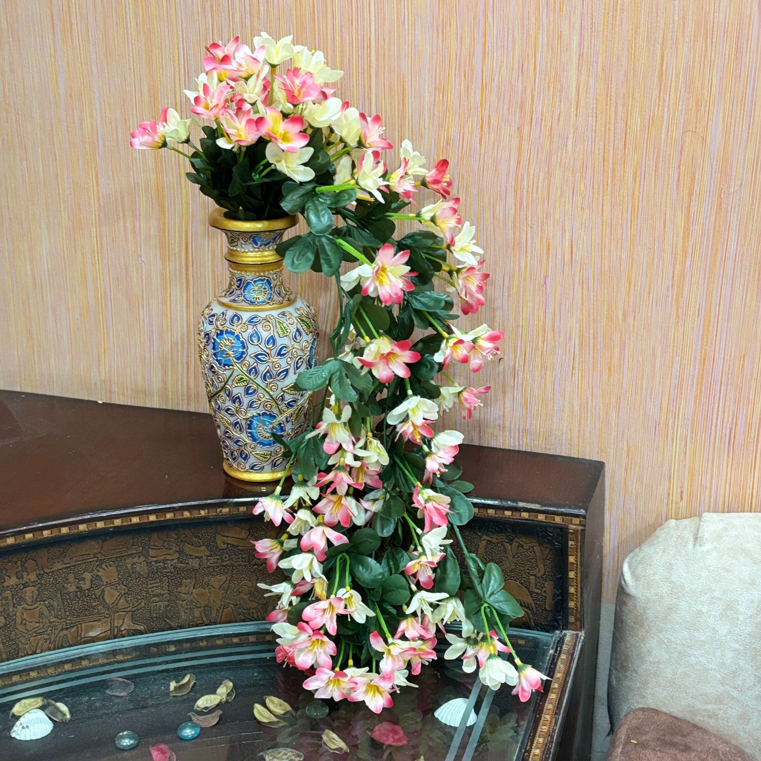 Artificial Hanging Flowers for Decoration | Flower Bunch for Wall, Door, Balcony | Decorative Hanging for Home Décor, Diwali Decoration & Gifting - 27 Inch - Apkamart #Color_Pink