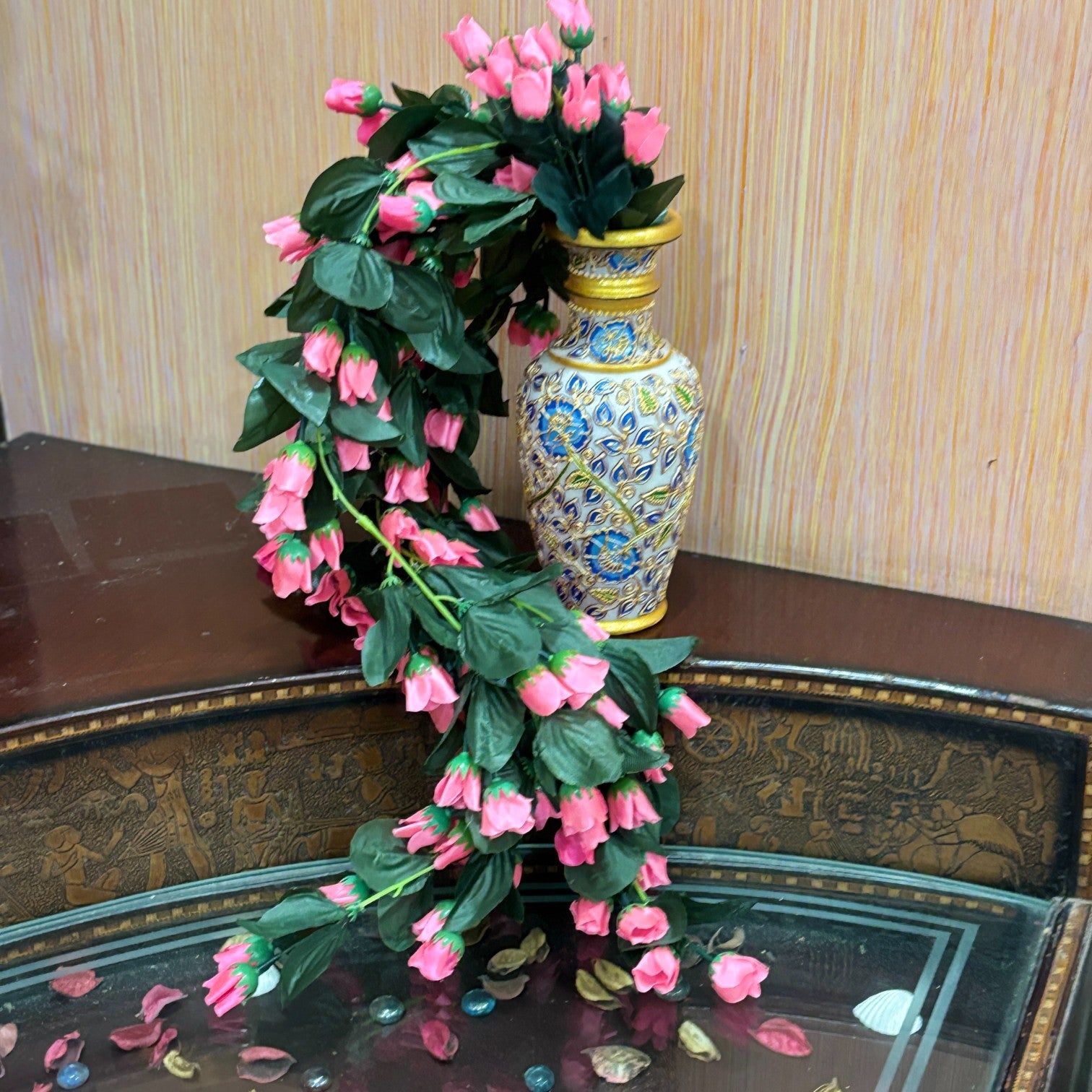 Artificial Hanging Flower for Home Decor | Realistic Hangings for Diwali Decor| Decorative Wall Hanging for Balcony, Garden, Living Room & Office - 31 Inch - Apkamart