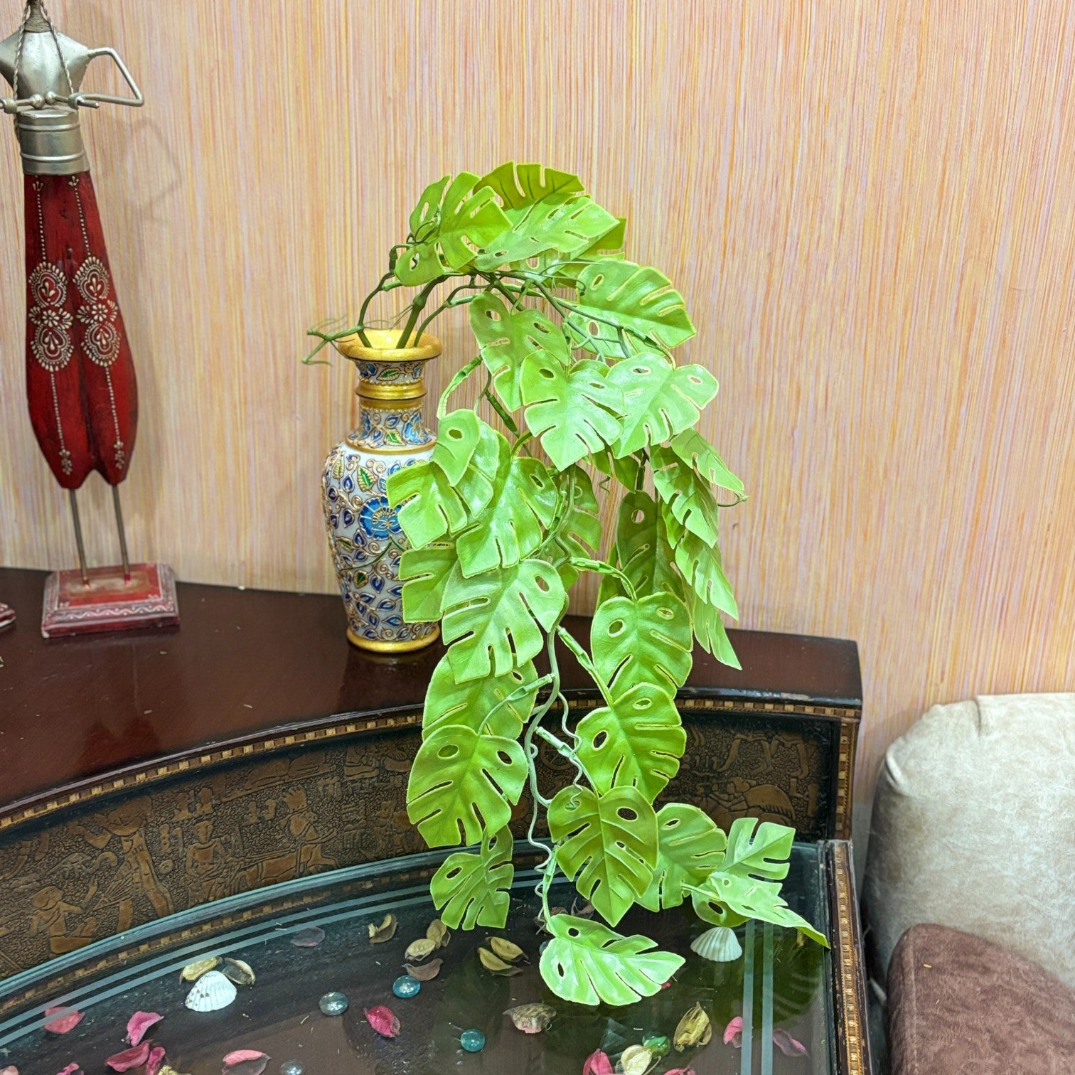 Artificial Hanging Leaf Bunch | Faux Leaf Garland Plant Bush for Creeper Decoration | Decorative Hanging Vine for Door, Balcony, Temple & Diwali Decor - 35 Inch - Apkamart #Style_Design 3