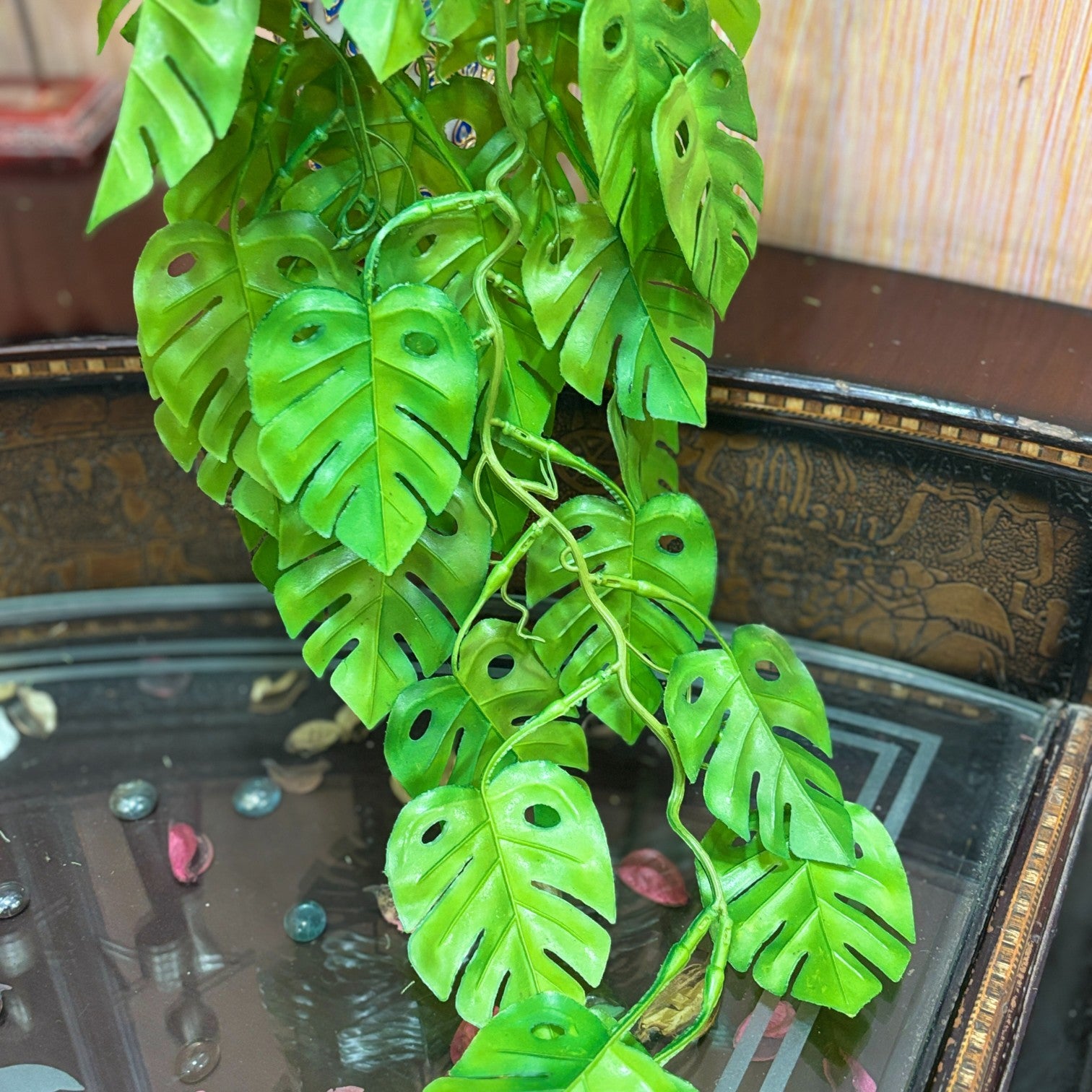 Artificial Hanging Leaf Bunch | Faux Leaf Garland Plant Bush for Creeper Decoration | Decorative Hanging Vine for Door, Balcony, Temple & Diwali Decor - 35 Inch - Apkamart #Style_Design 2