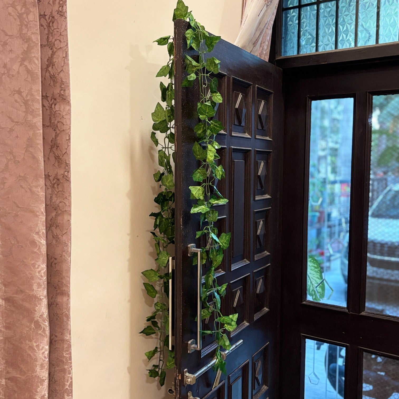 Artificial Leaf Hanging Bail | Decorative Hanging Plant for Home, Balcony, Temple, Door Bandhanwar & Party Decor | Reusable Faux Leaf Garland for Indoor Outdoor Decoration - 87 Inch - Apkamart #Style_Design 3