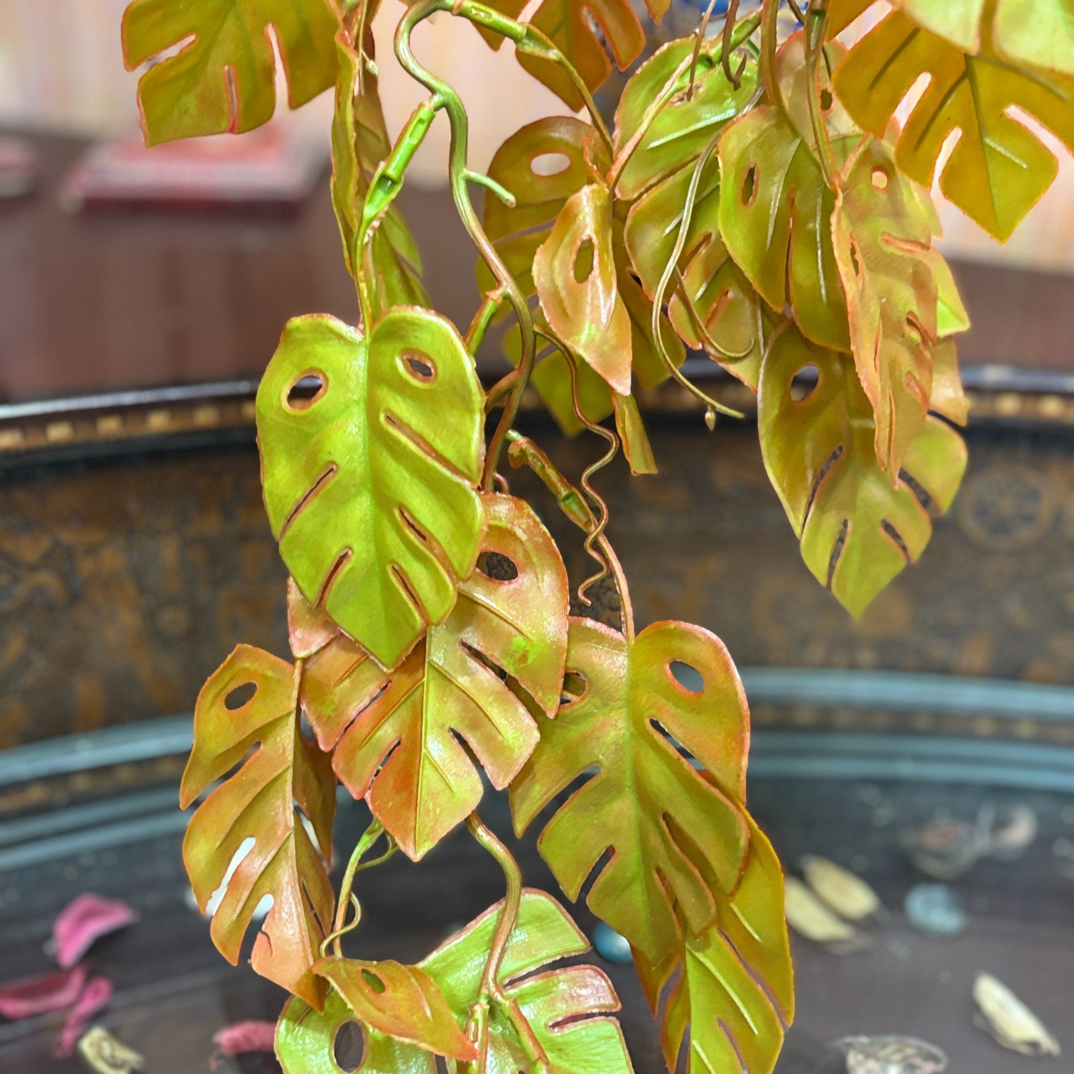 Artificial Hanging Leaf Bunch | Faux Leaf Garland Plant Bush for Creeper Decoration | Decorative Hanging Vine for Door, Balcony, Temple & Diwali Decor - 35 Inch - Apkamart #Style_Design 1