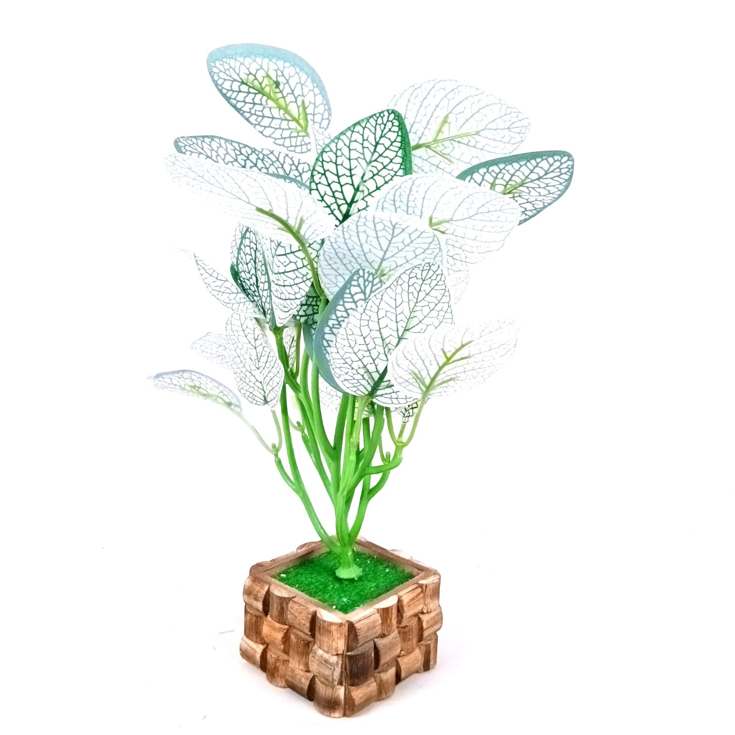 Artificial Leaf Bunch with Wooden Pot | Faux Potted Plant for Home Decor | Decorative Indoor & Outdoor Tabletop Plant for Living Room, Balcony, Office & Bedroom - 13 Inch - Apkamart #Style_Design 2