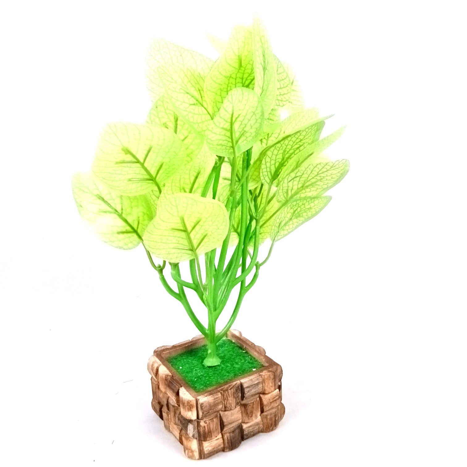 Artificial Leaf Bunch with Wooden Pot | Faux Potted Plant for Home Decor | Decorative Indoor & Outdoor Tabletop Plant for Living Room, Balcony, Office & Bedroom - 13 Inch - Apkamart #Style_Design 1