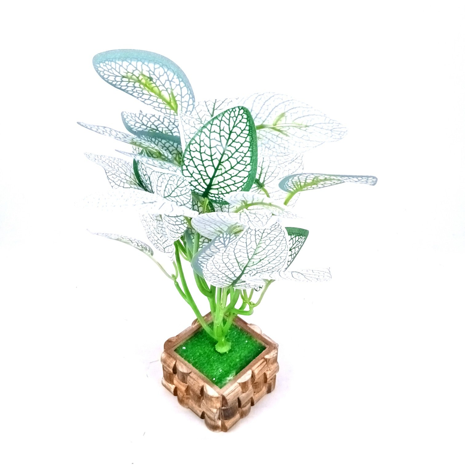 Artificial Leaf Bunch with Wooden Pot | Faux Potted Plant for Home Decor | Decorative Indoor & Outdoor Tabletop Plant for Living Room, Balcony, Office & Bedroom - 13 Inch - Apkamart #Style_Design 2