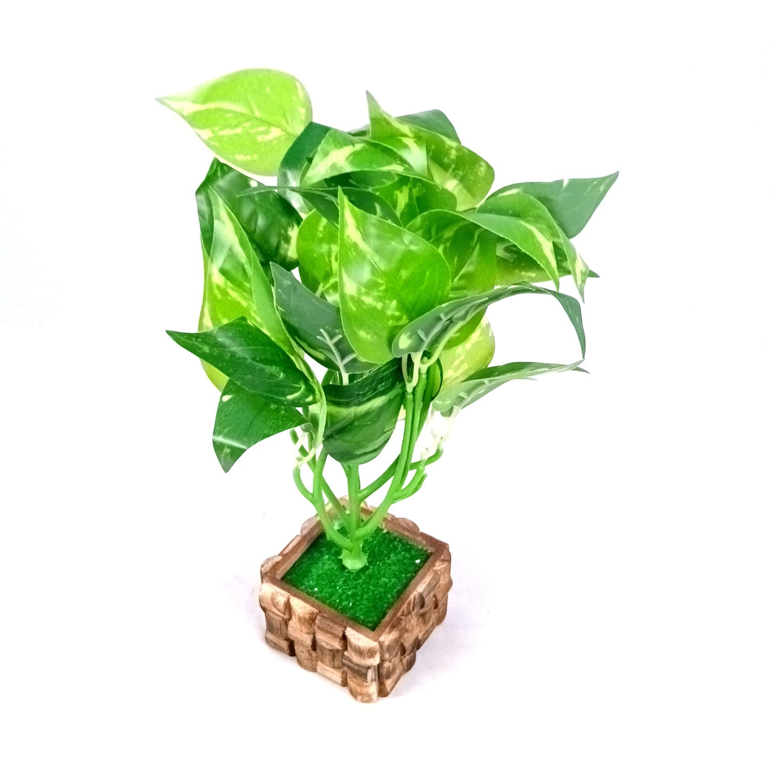 Artificial Leaf Bunch with Wooden Pot | Faux Potted Plant for Home Decor | Decorative Indoor & Outdoor Tabletop Plant for Living Room, Balcony, Office & Bedroom - 13 Inch - Apkamart #Style_Design 3