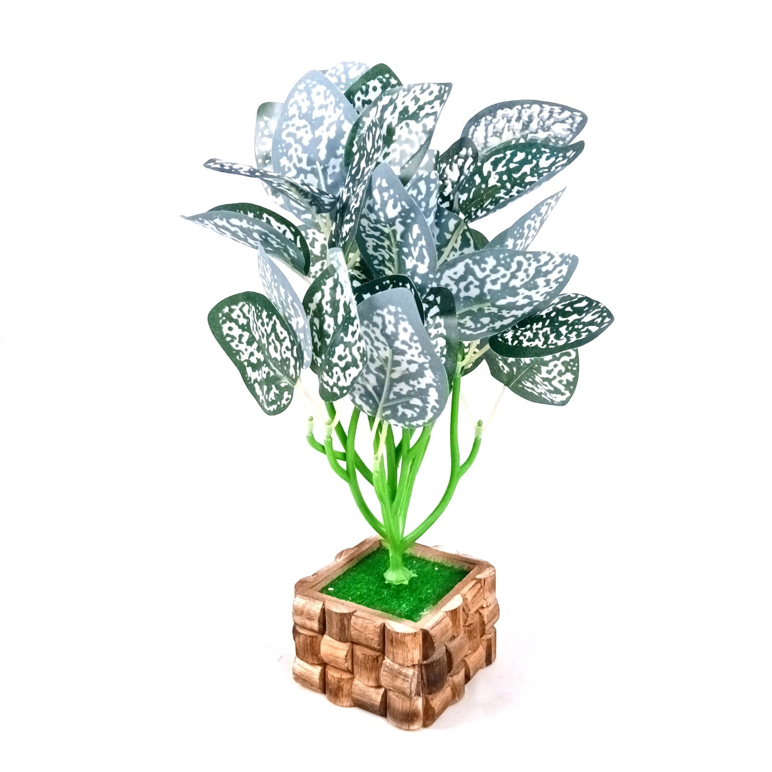 Artificial Leaf Bunch with Wooden Pot | Faux Vine Plant for Home Decor | Decorative Tabletop Indoor Plant for Living Room, Balcony, Office, Festive Decor & Gifting - 13 Inch - Apkamart #Style_Design 2