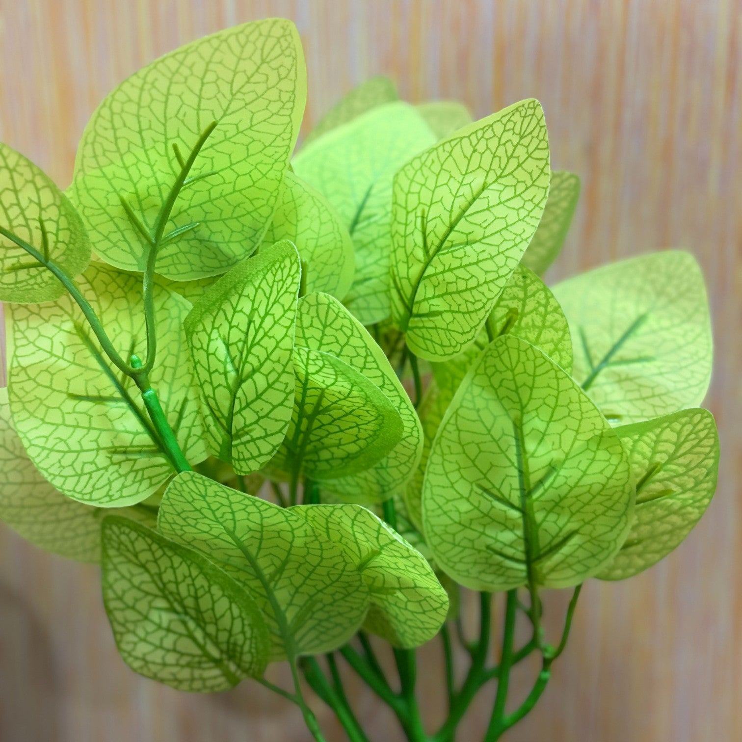 Artificial Leaf Bunch with Wooden Pot | Faux Potted Plant for Home Decor | Decorative Indoor & Outdoor Tabletop Plant for Living Room, Balcony, Office & Bedroom - 13 Inch - Apkamart #Style_Design 1