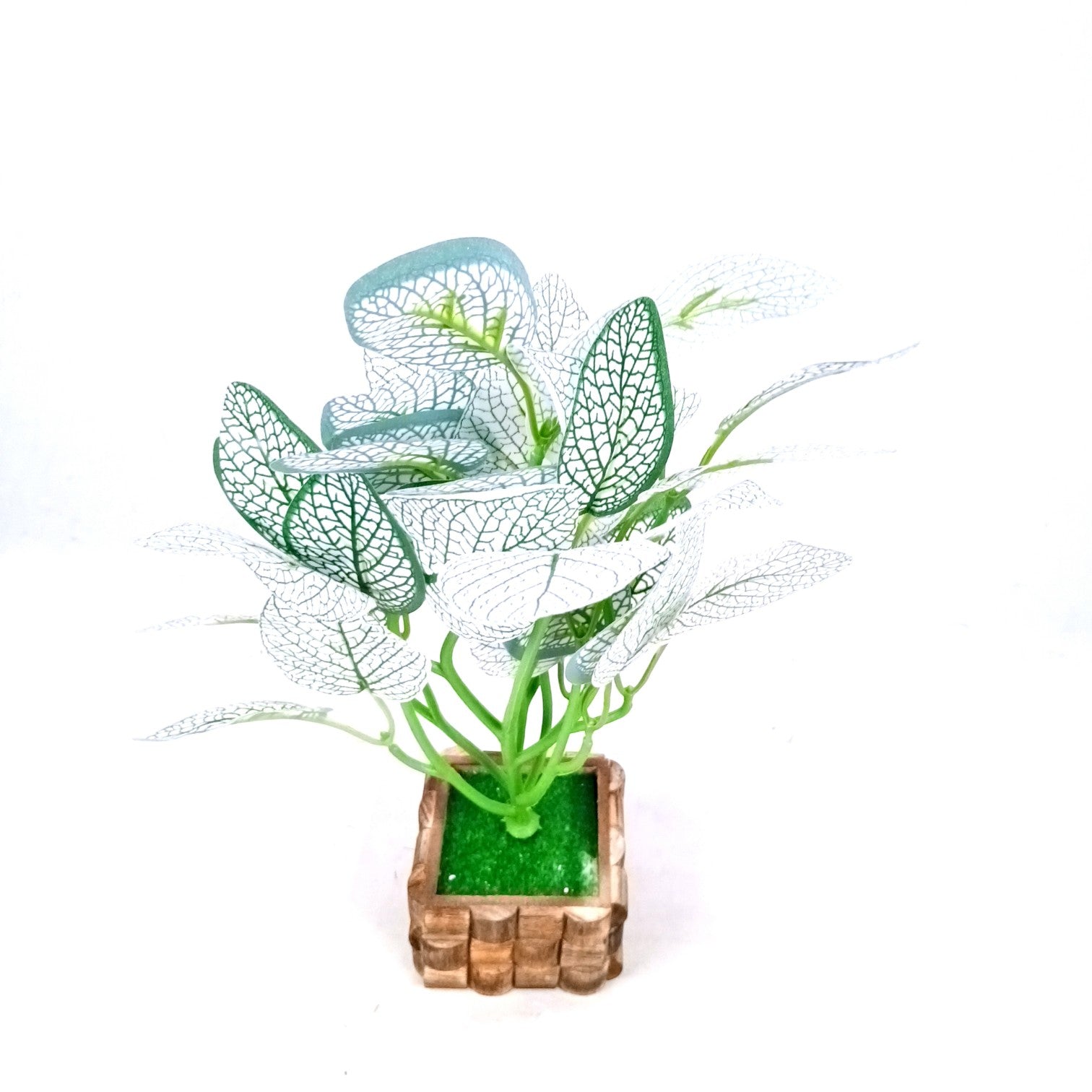 Artificial Leaf Bunch with Wooden Pot | Faux Potted Plant for Home Decor | Decorative Indoor & Outdoor Tabletop Plant for Living Room, Balcony, Office & Bedroom - 13 Inch - Apkamart #Style_Design 2