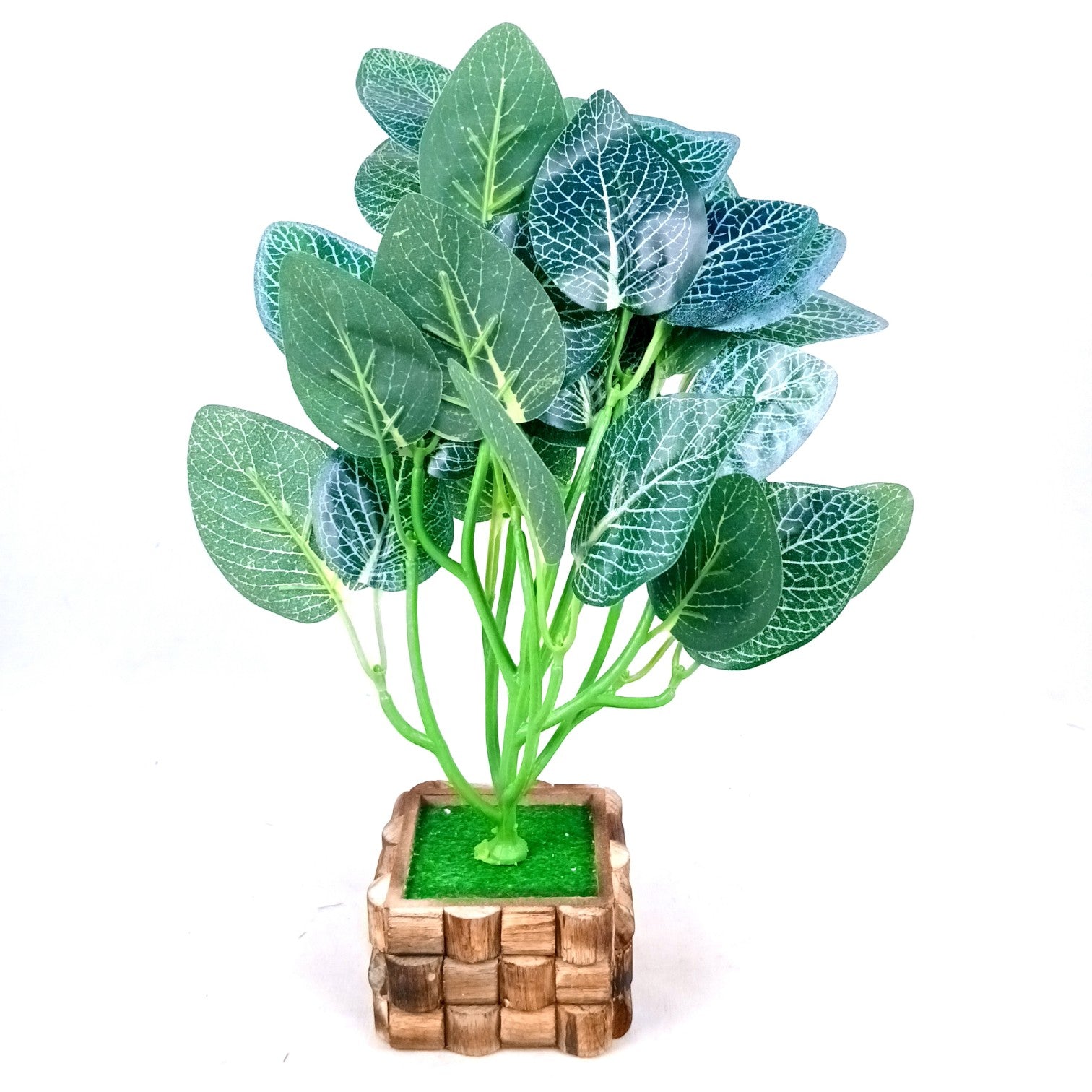 Artificial Leaf Bunch with Wooden Pot | Faux Vine Plant for Home Decor | Decorative Tabletop Indoor Plant for Living Room, Balcony, Office, Festive Decor & Gifting - 13 Inch - Apkamart #Style_Design 1