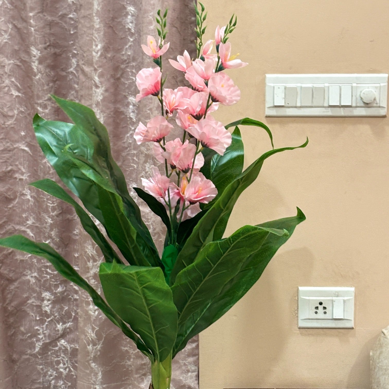 Artificial Leaf Tree with Flowers | Faux Leaf Vine Plant | Decorative Green Plant for Home Balcony Living Room Office Indoor | Diwali Decor & Gifting - 45 Inch - Apkamart #Color_Pink
