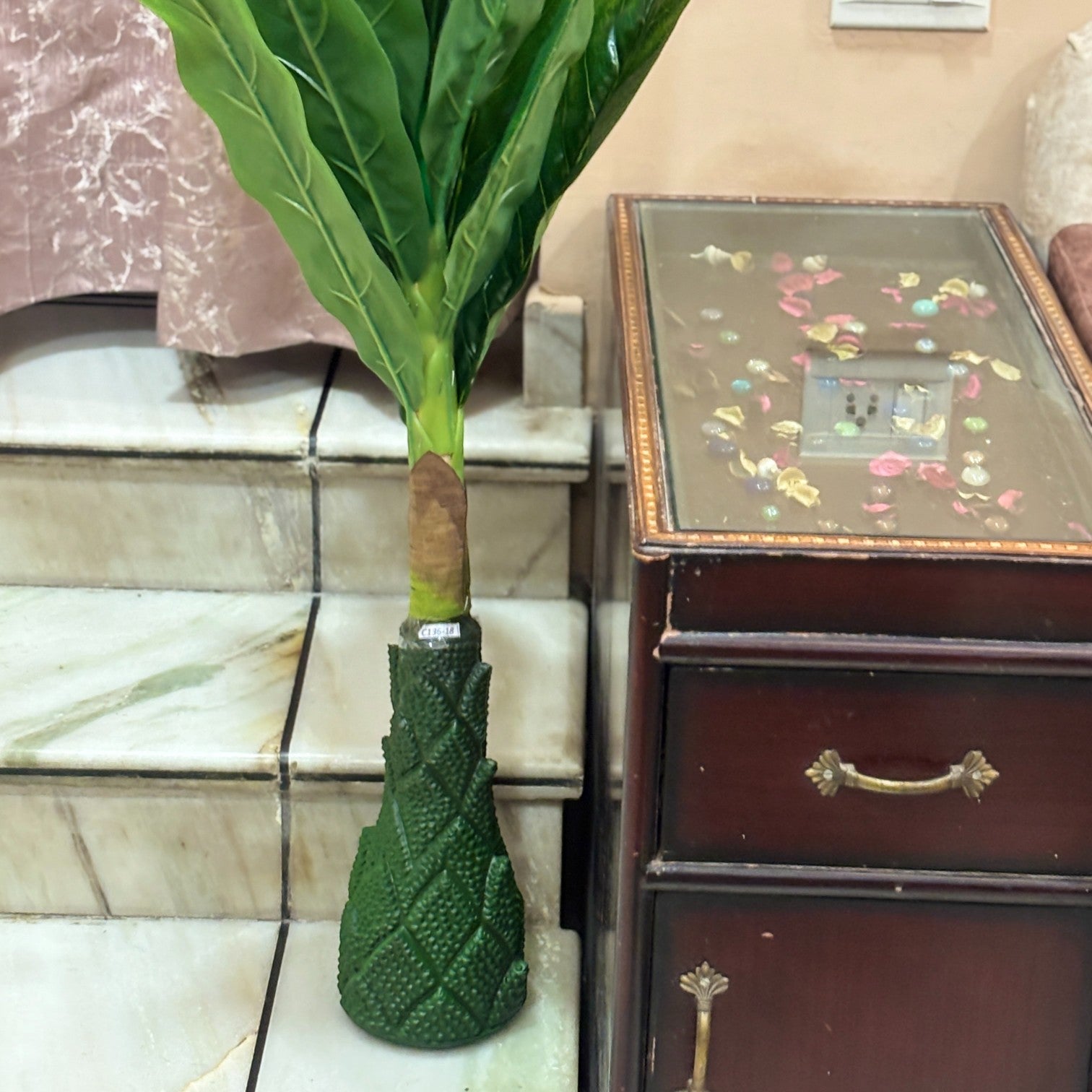 Artificial Green Leaf Tree with Flowers | Faux Decorative Plant for Home, Office & Balcony | Artificial Leaf Tree for Living Room, Bedroom, Patio, Garden - 45 Inch - Apkamart #Color_White