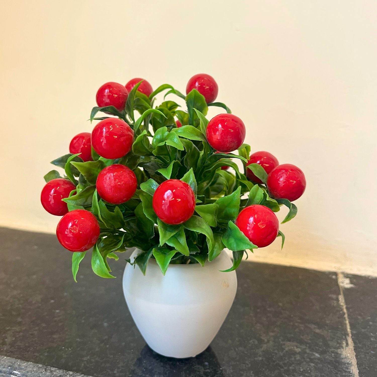 Artificial Plant with Pot - Cherry Shrub | Decorative Artificial Indoor Flowers - for Home Decor, Living Room, Office Desk, Garden & Balcony - 6 Inch - Apkamart #Style_Design 1