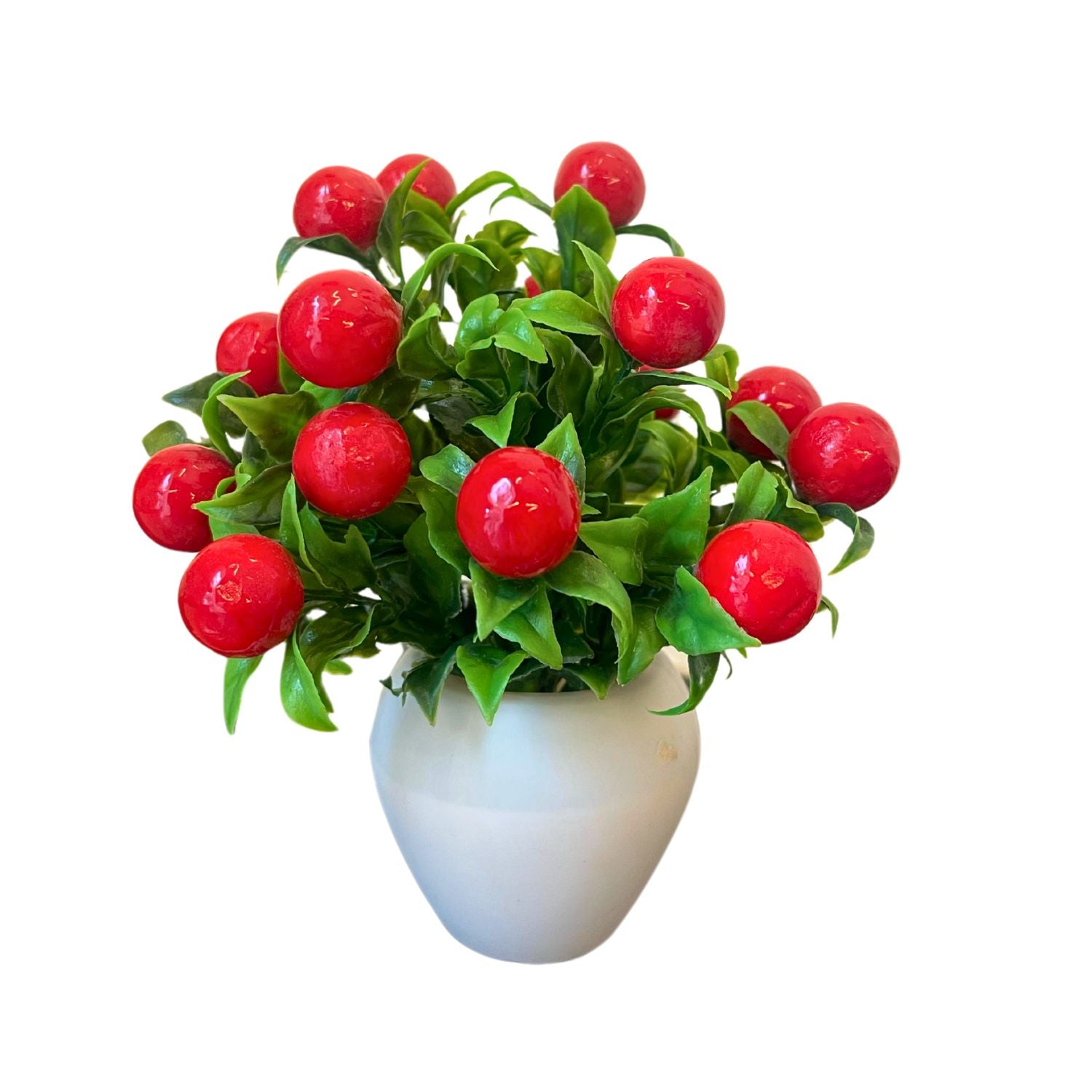 Artificial Plant with Pot - Cherry Shrub | Decorative Artificial Indoor Flowers - for Home Decor, Living Room, Office Desk, Garden & Balcony - 6 Inch - Apkamart #Style_Design 1