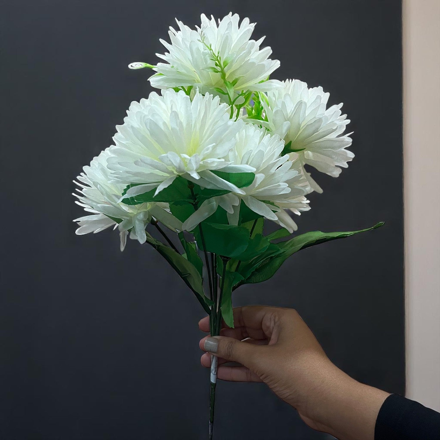 Artificial Flowers Dahlia Bunches for Vase Pot | Faux Flowers Stick - for Home Decor, Living Room, Wedding & Party Decoration  (Vase Not Included) - 15 Inch - Apkamart #Colour_White
