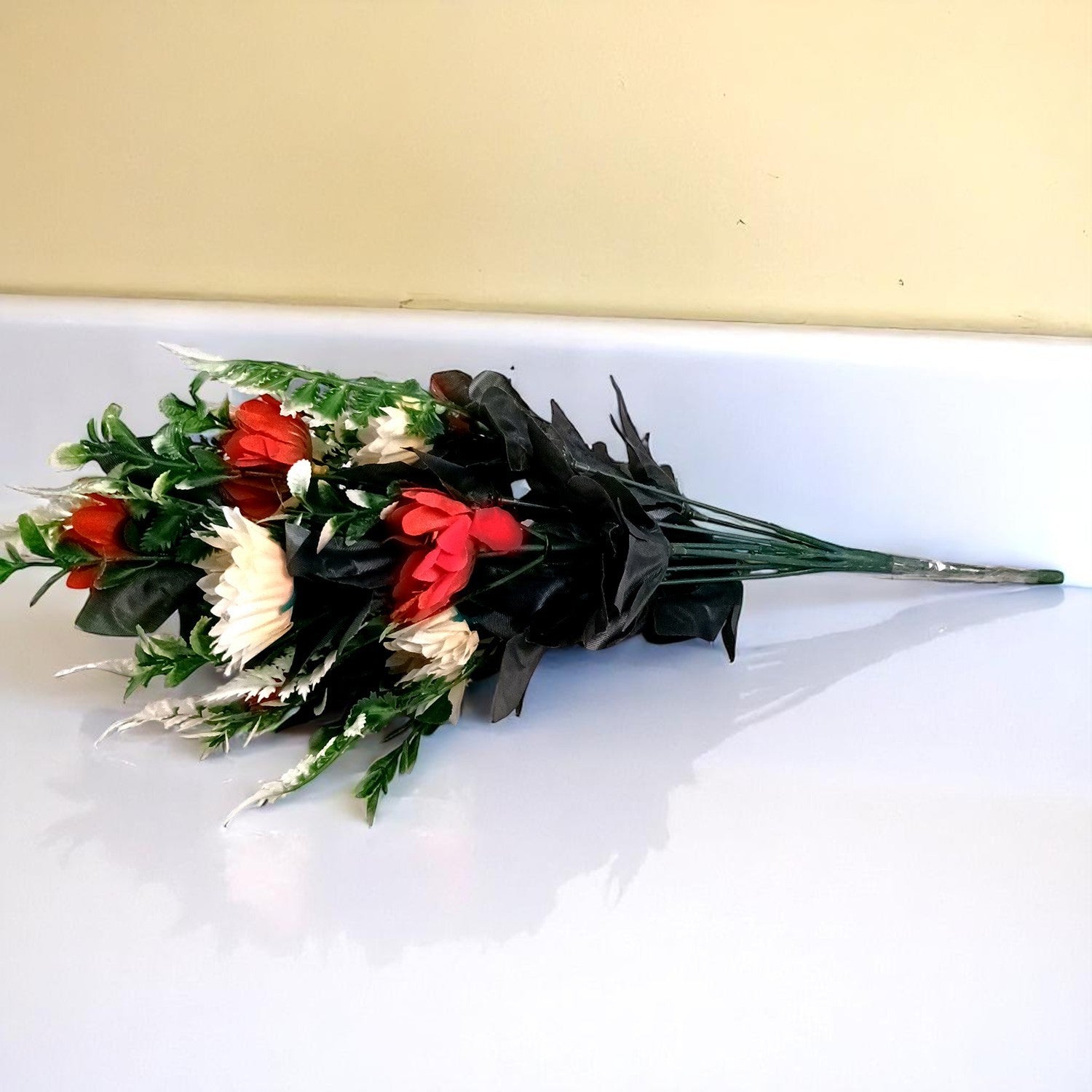 Artificial Dahalia Flower Bouquets | Faux Flowers Bunch - for Table Vase, Pot, Home Decor, Living Room, Side Table Centerpiece - 17 Inch - Apkamart
