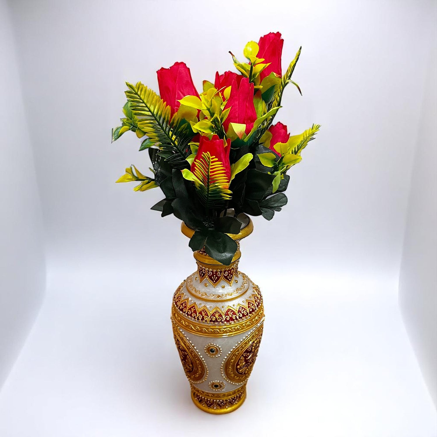 Artificial Flowers Rose Bunches for Vase Pot | Faux Flowers Stem - for Home Decor, Living Room, Office, Wedding & Party Decoration (Vase Not Included) - 14 Inch - Apkamart #Colour_Pink