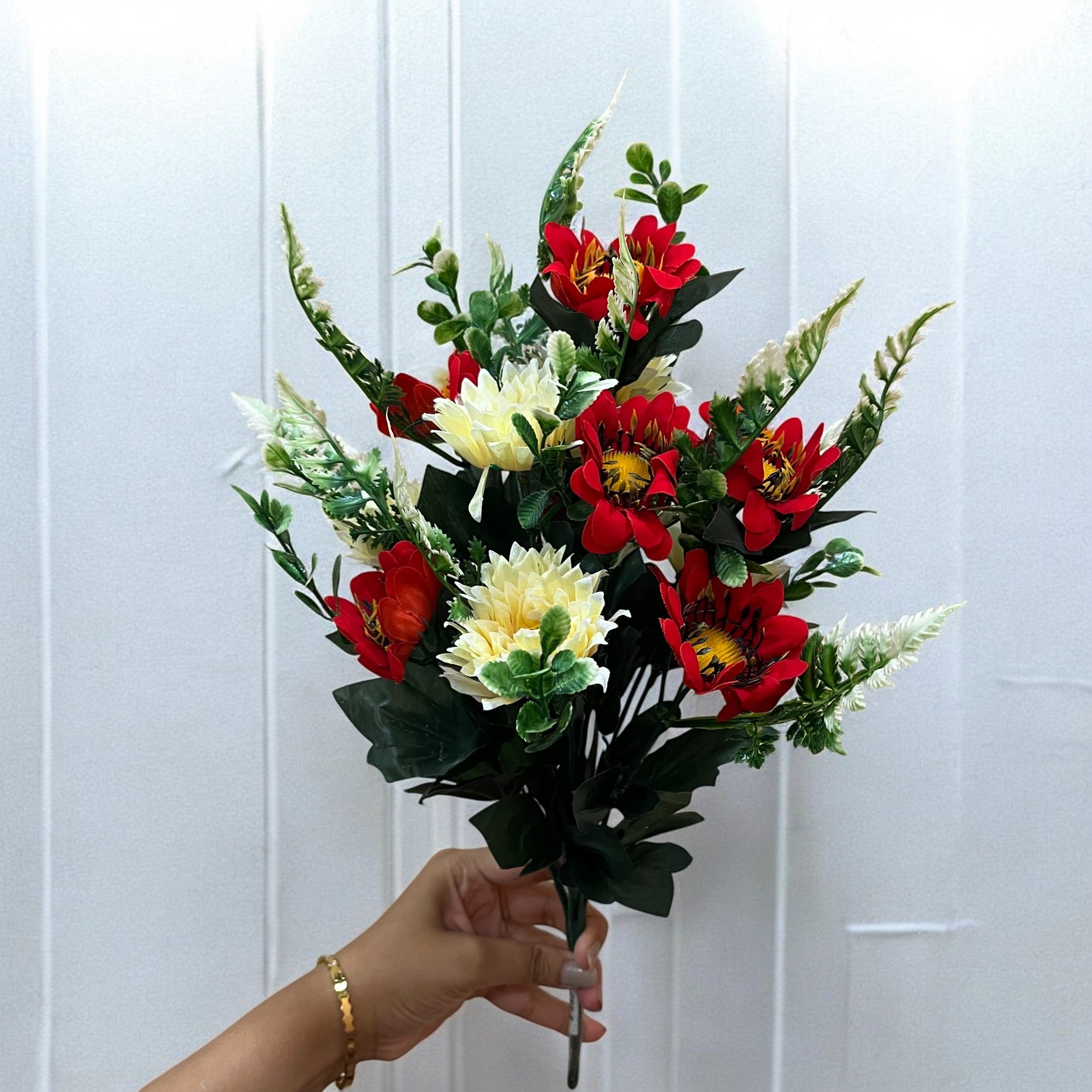 Artificial Dahalia Flower Bouquets | Faux Flowers Bunch - for Table Vase, Pot, Home Decor, Living Room, Side Table Centerpiece - 17 Inch - Apkamart
