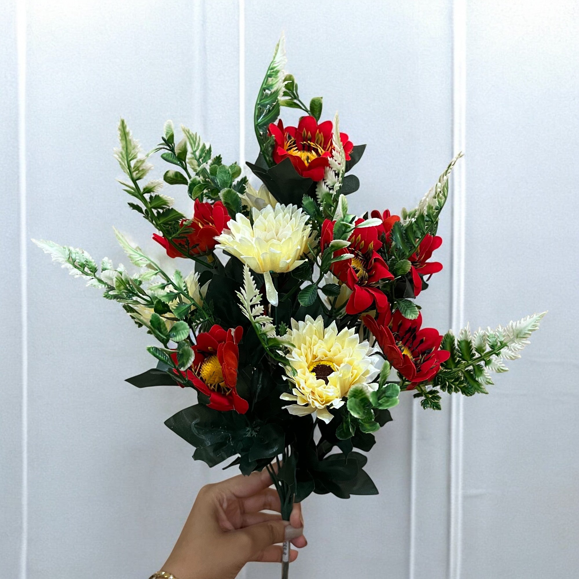 Artificial Dahalia Flower Bouquets | Faux Flowers Bunch - for Table Vase, Pot, Home Decor, Living Room, Side Table Centerpiece - 17 Inch - Apkamart