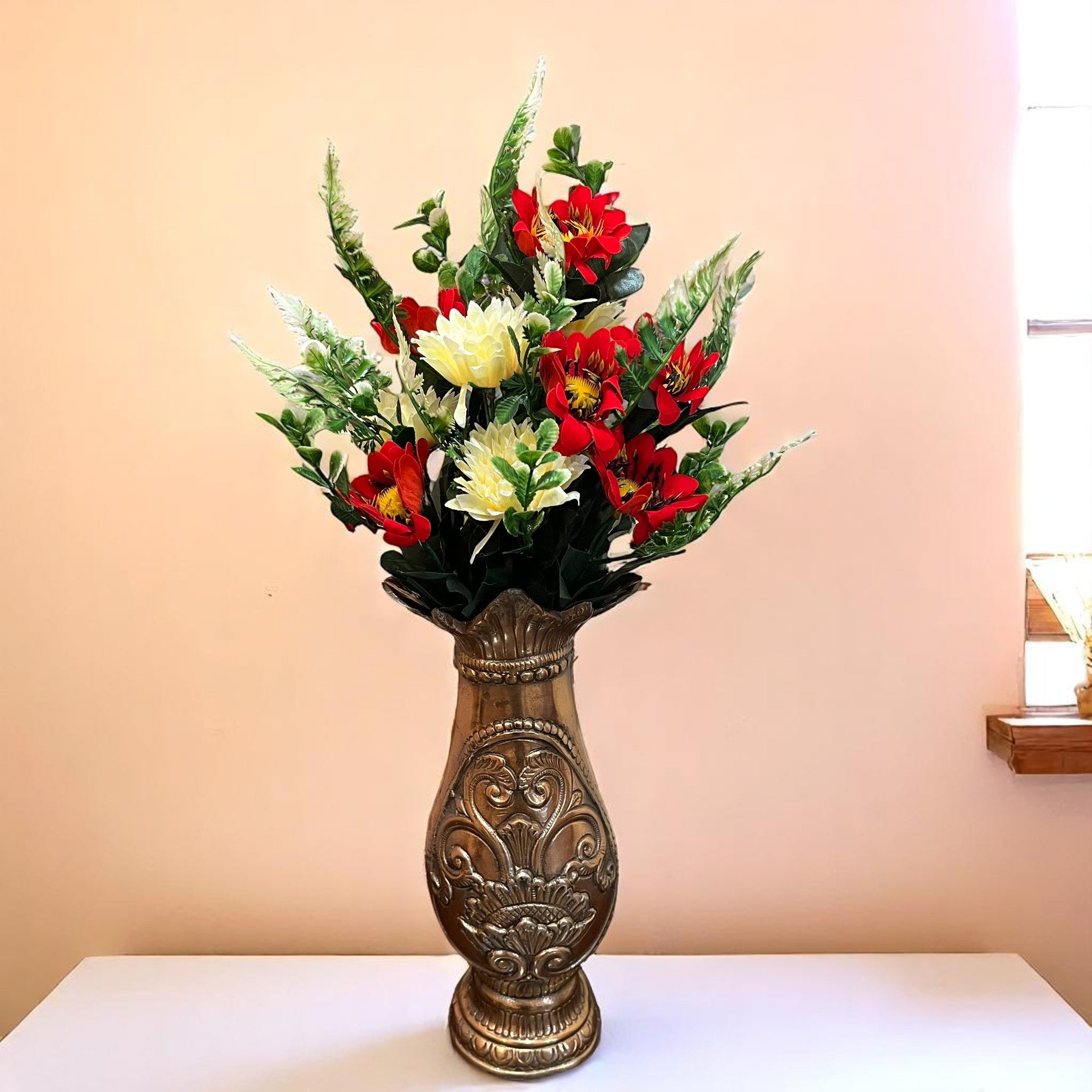 Artificial Dahalia Flower Bouquets | Faux Flowers Bunch - for Table Vase, Pot, Home Decor, Living Room, Side Table Centerpiece - 17 Inch - Apkamart