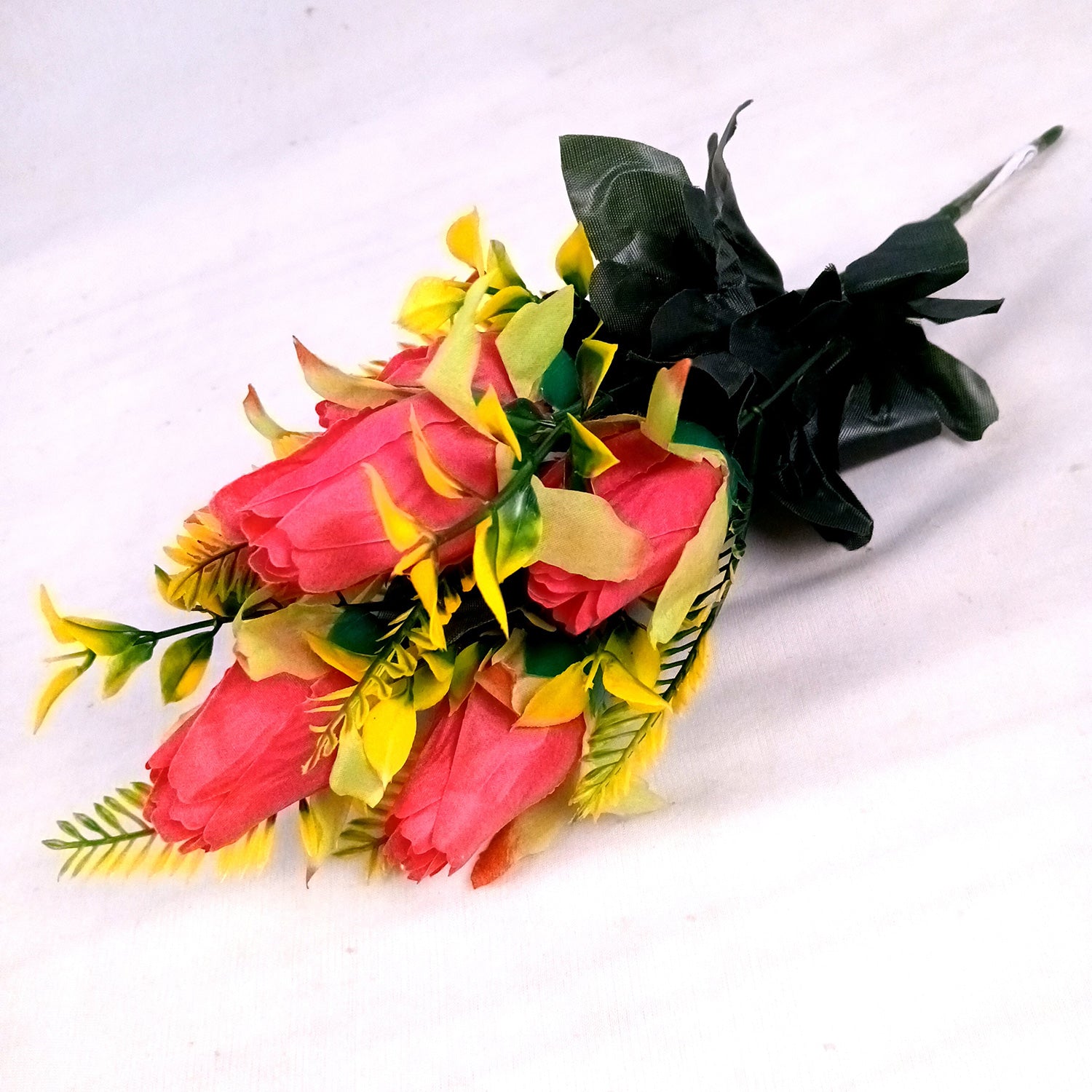 Artificial Flowers Rose Bunches for Vase Pot | Faux Flowers Stem - for Home Decor, Living Room, Office, Wedding & Party Decoration (Vase Not Included) - 14 Inch - Apkamart #Colour_Pink