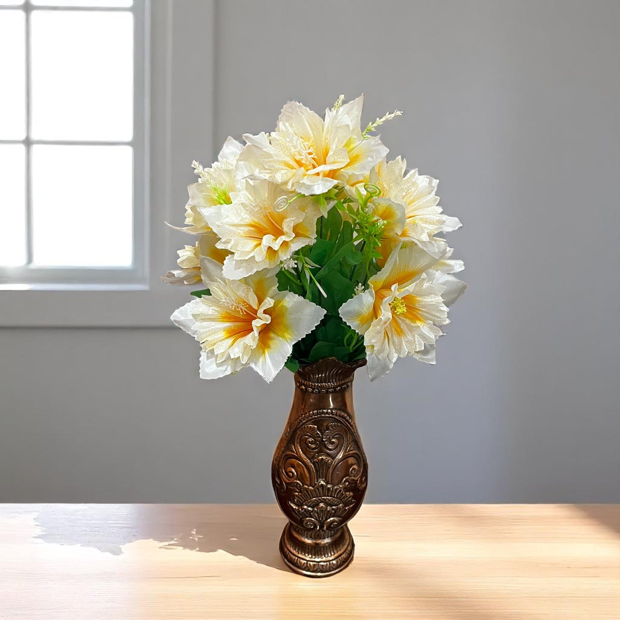 Artificial Flower Bouquets | Faux Flowers Bunch - for Table Vase, Pot, Home Decor, Living Room, Side Table Centerpiece - 18 Inch - Apkamart #Colour_White