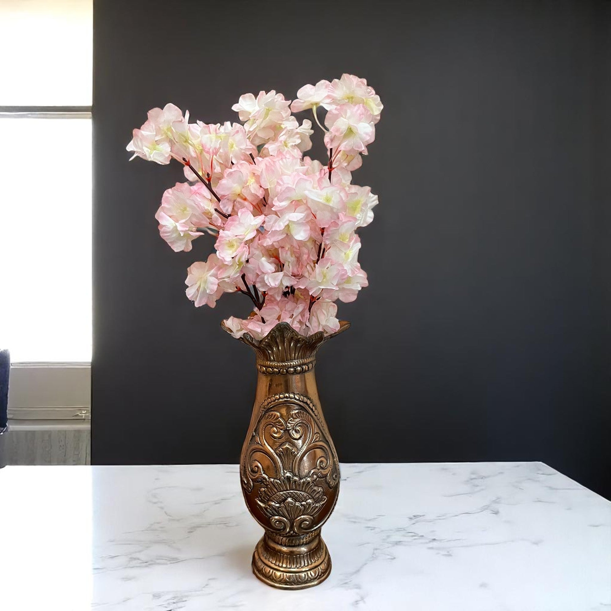 Artificial Flower Cherry Blossom Bouquets | Faux Flowers Bunch - for Table Vase, Pot, Home Decor, Living Room, Side Table Centerpiece - 21 Inch - Apkamart #Style_Design 1
