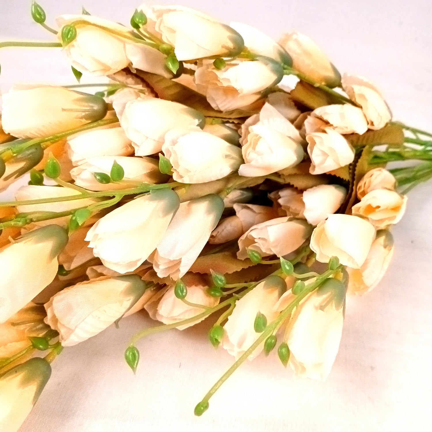 Artificial Flowers | Faux Tulips Flowers Bunch - for Home Decor, Office Corner, Living Room, Side Table, Centerpiece - 27 Inch - Apkamart #Colour_Cream