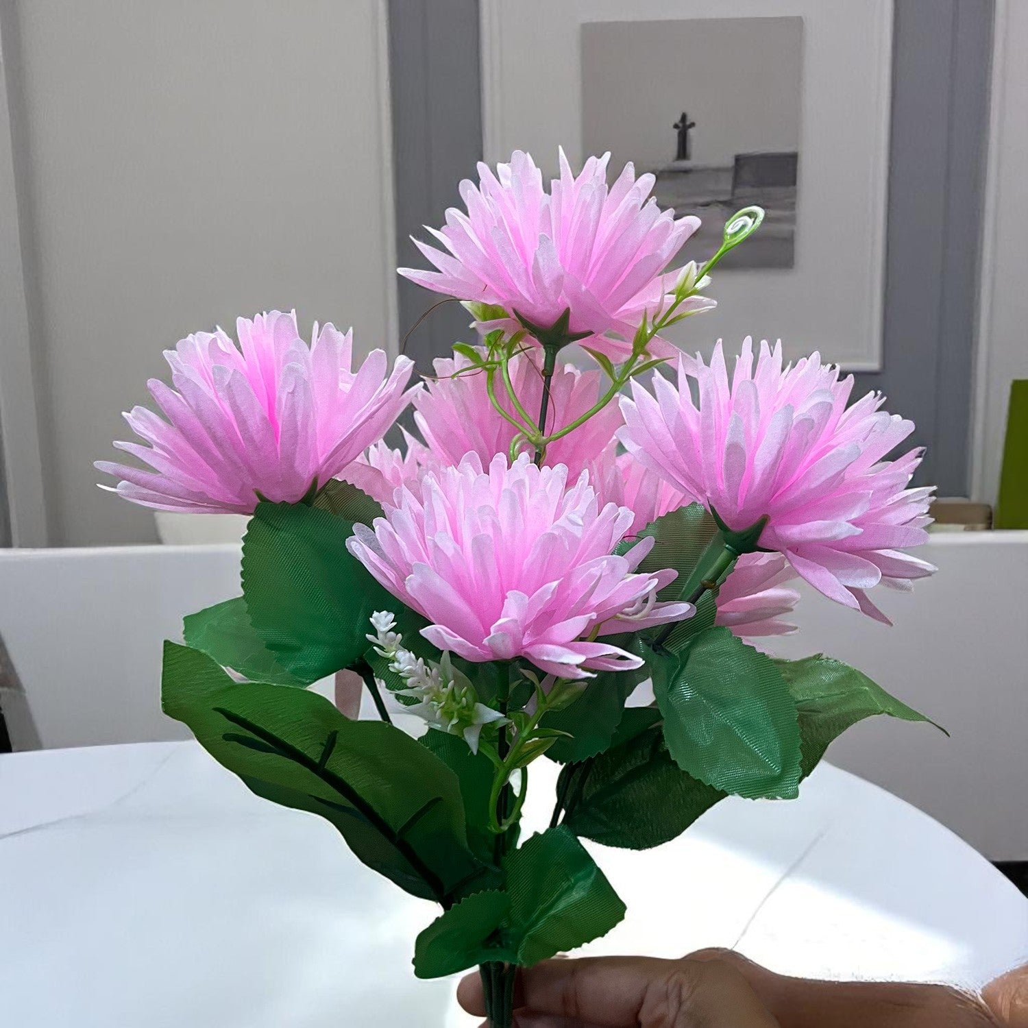 Artificial Flowers Dahlia Bunches for Vase Pot | Faux Flowers Stick - for Home Decor, Living Room, Wedding & Party Decoration  (Vase Not Included) - 15 Inch - Apkamart #Colour_Pink