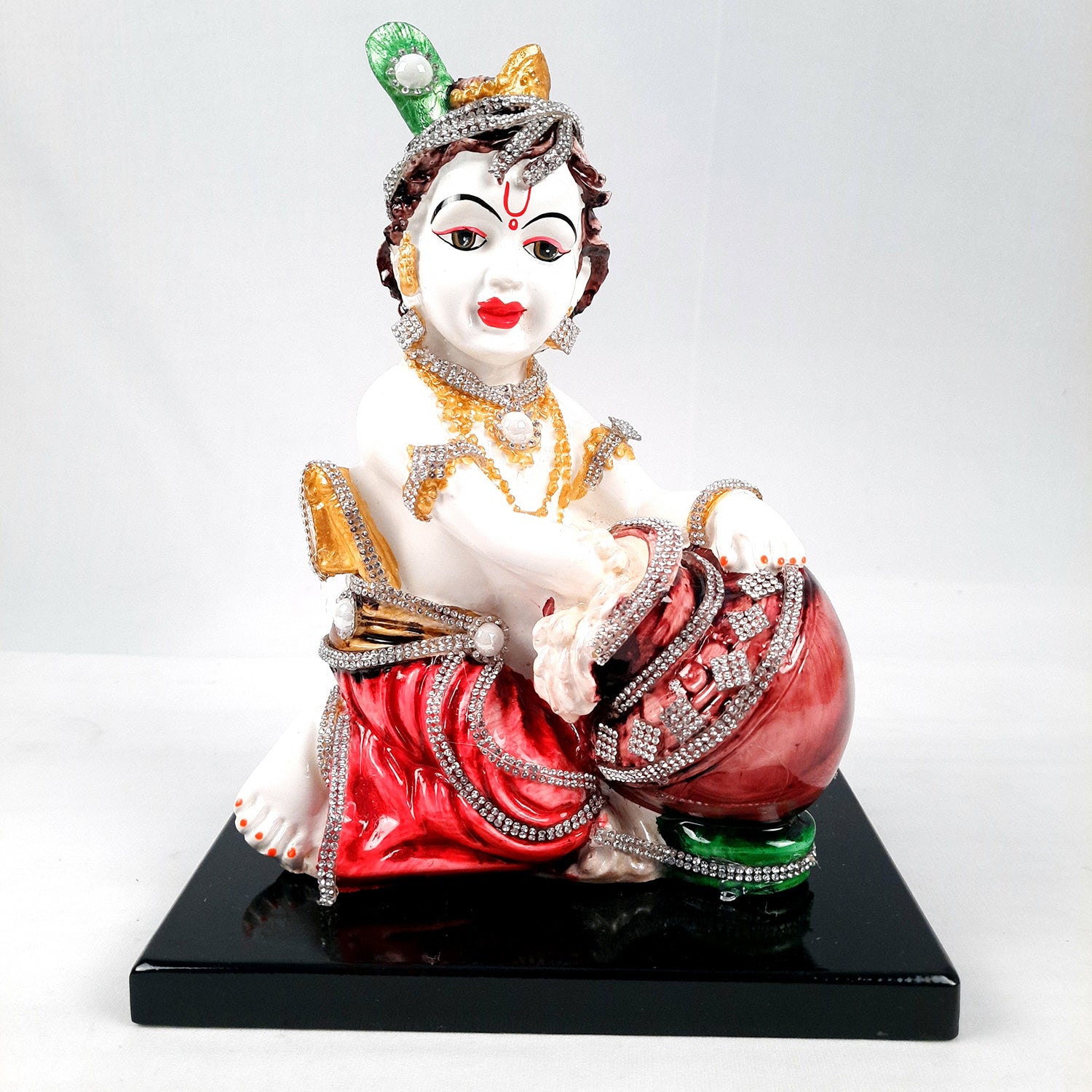 Bal Gopal Statue | Laddu Gopal Idol With Premium Finish & Beads Work | Makhan Chor Baby Krishna Murti - for Pooja, Home, Office Decor & Gifts - 7 Inch - apkamart