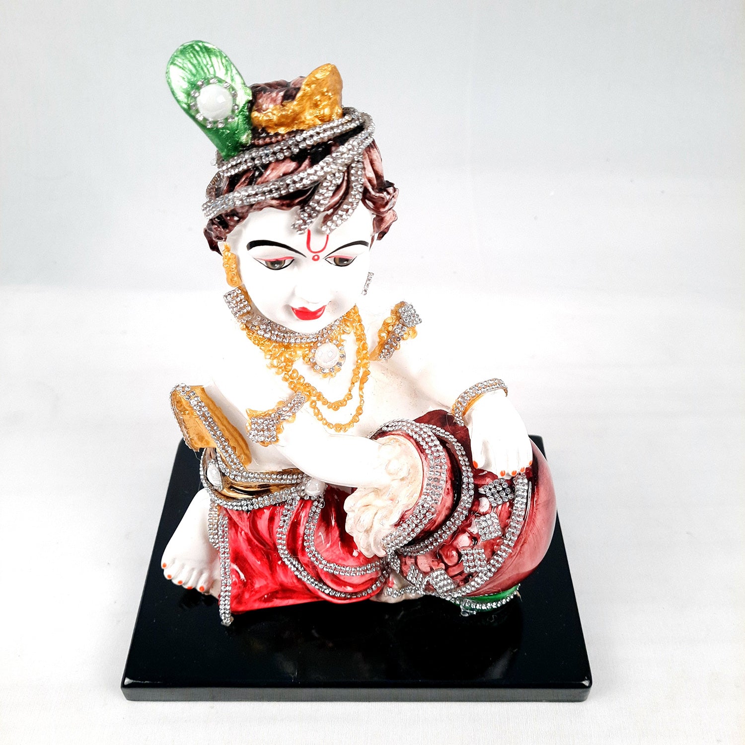 Bal Gopal Statue | Laddu Gopal Idol With Premium Finish & Beads Work | Makhan Chor Baby Krishna Murti - for Pooja, Home, Office Decor & Gifts - 7 Inch - apkamart