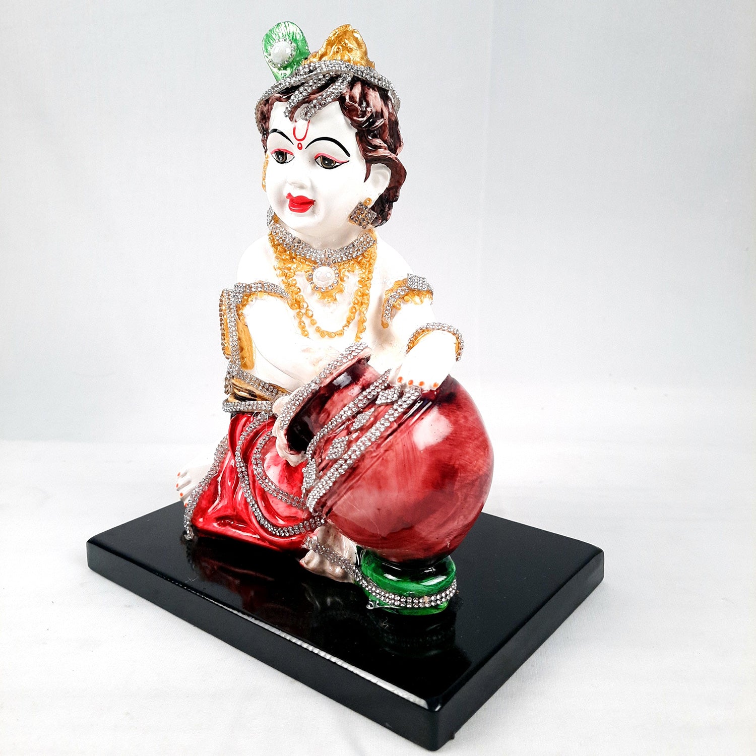 Bal Gopal Statue | Laddu Gopal Idol With Premium Finish & Beads Work | Makhan Chor Baby Krishna Murti - for Pooja, Home, Office Decor & Gifts - 7 Inch - apkamart