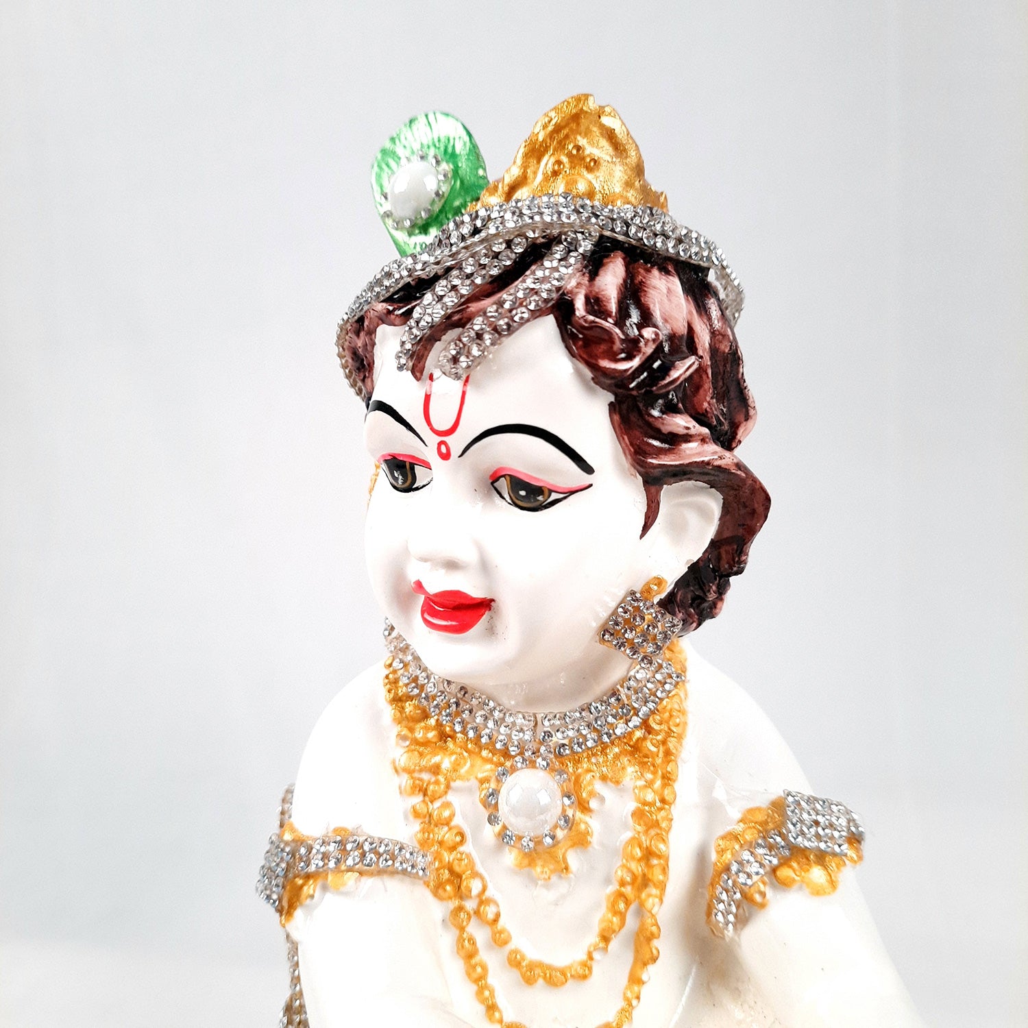 Bal Gopal Statue | Laddu Gopal Idol With Premium Finish & Beads Work | Makhan Chor Baby Krishna Murti - for Pooja, Home, Office Decor & Gifts - 7 Inch - apkamart